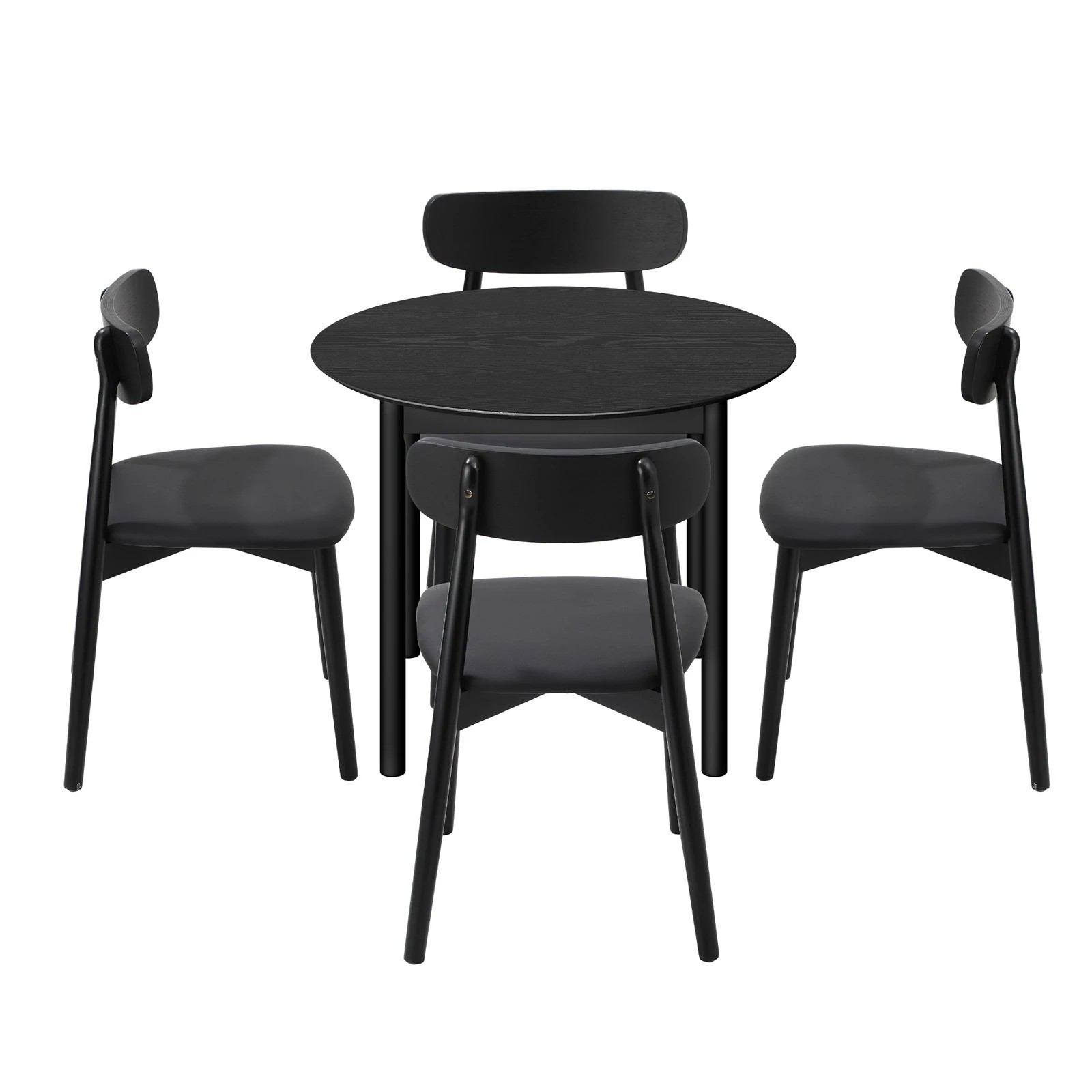 7 Oikiture 5PCS Dining Table Set 100cm Round Table 4 Rubberwood Dining Chairs - Black, 7 of 9
