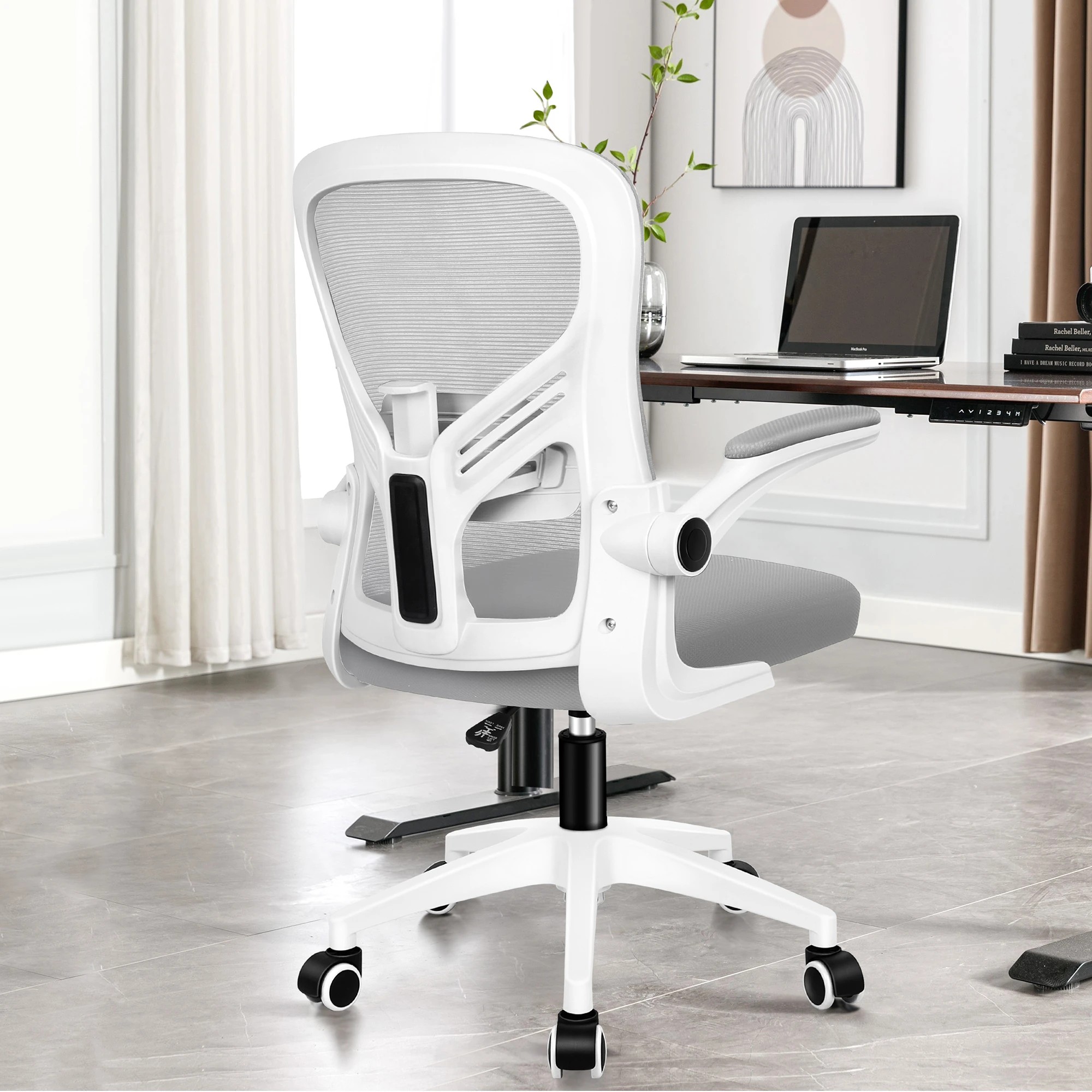 4 Alfordson Mesh Office Chair Executive Tilt Fabric Seat Computer Racing Work Seat - White Grey, 4 of 10