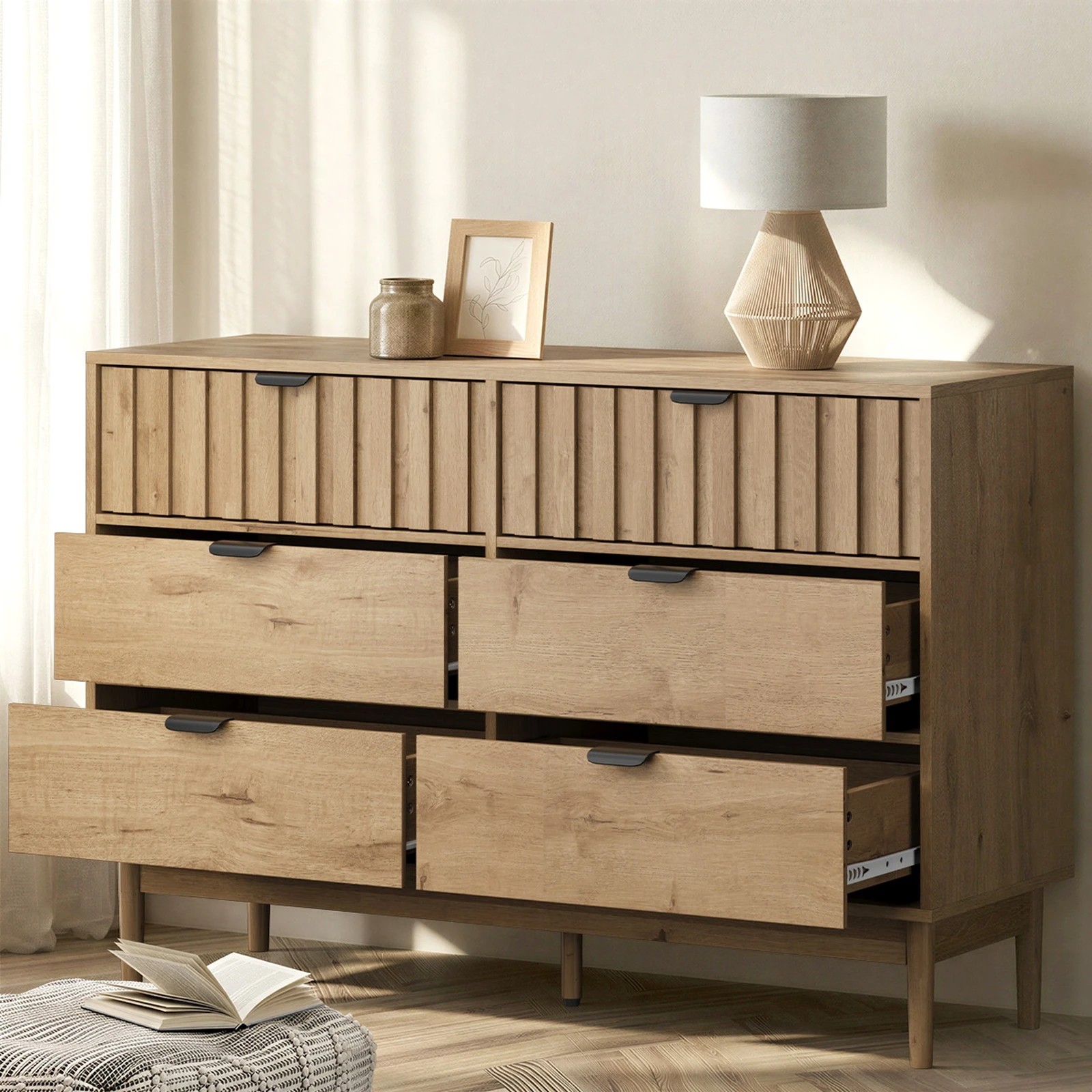 4 Oikiture 6 Chest of Drawers Organizer Dresser Storage Cabinet Lowboy - Natural, 4 of 9