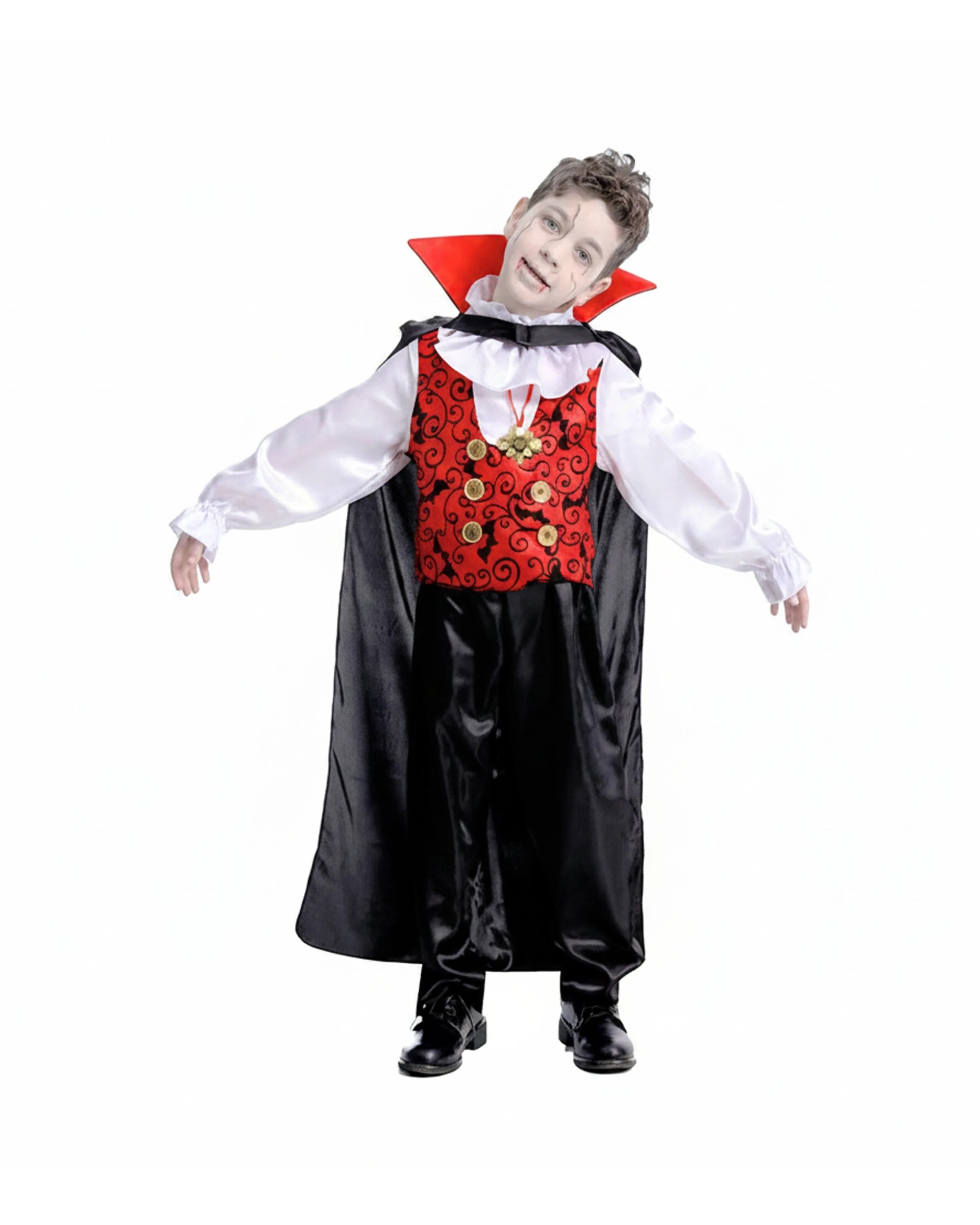 1 JD Party Boys Halloween Vampire Costume Cloak Vest Pendant 10-12y - Black, 1 of 1
