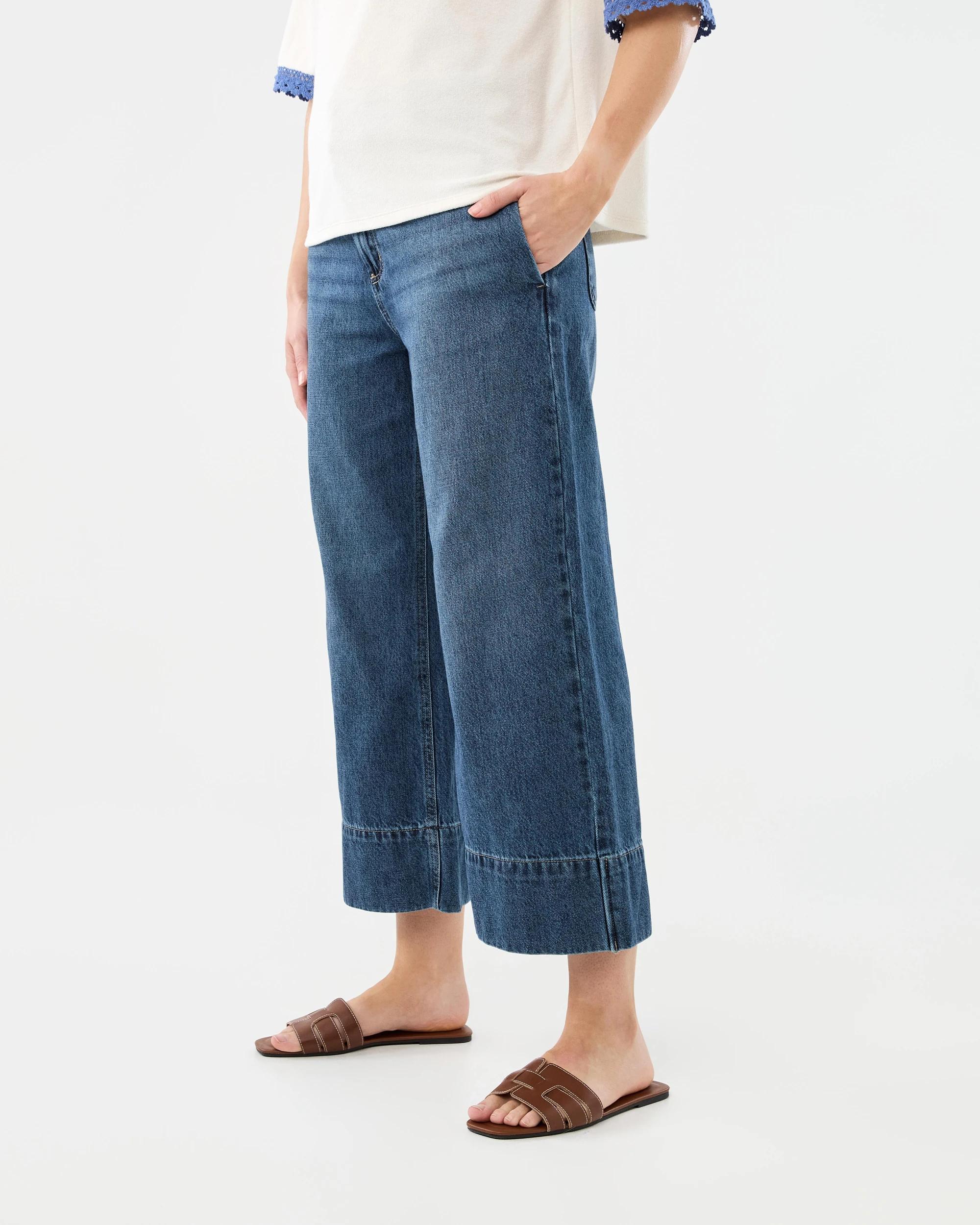 2 Wide Leg Cropped Jeans Indigo Wsh, 2 of 8