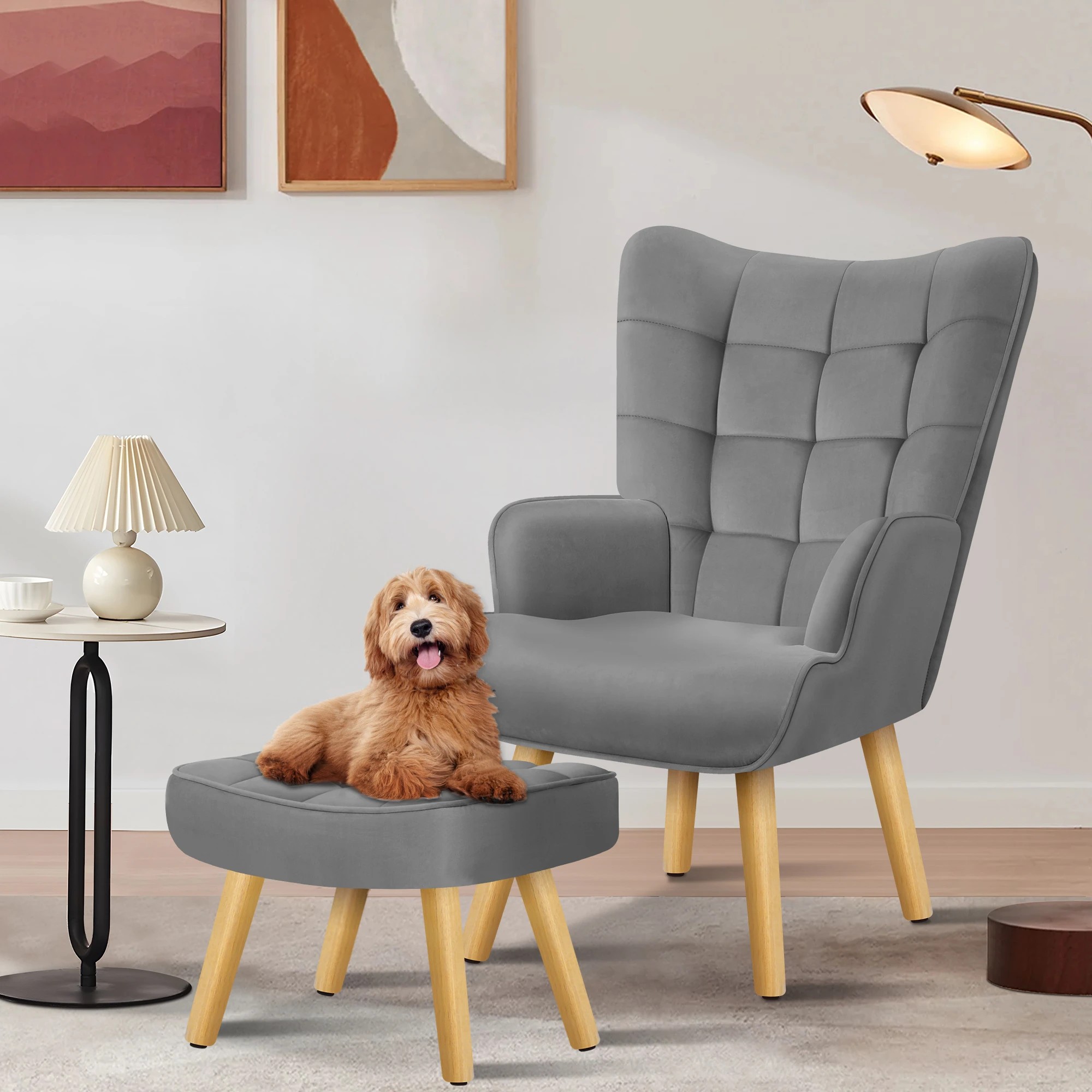 4 Alfordson Armchair Lounge Chair Featherston Replica Accent Chair Couch - Light Grey, 4 of 10