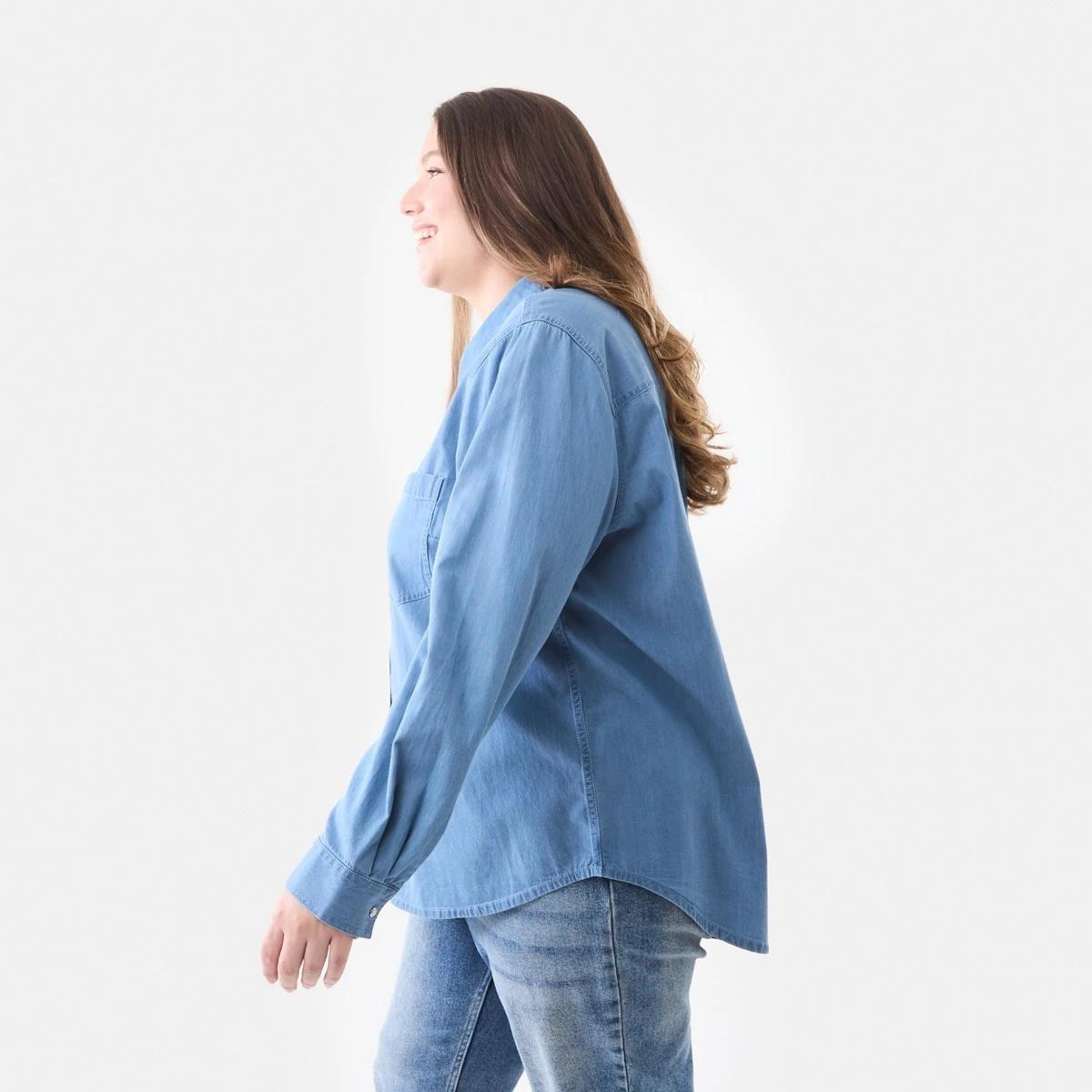 2 Curve Long Sleeve Denim Shirt Mid Wash, 2 of 5