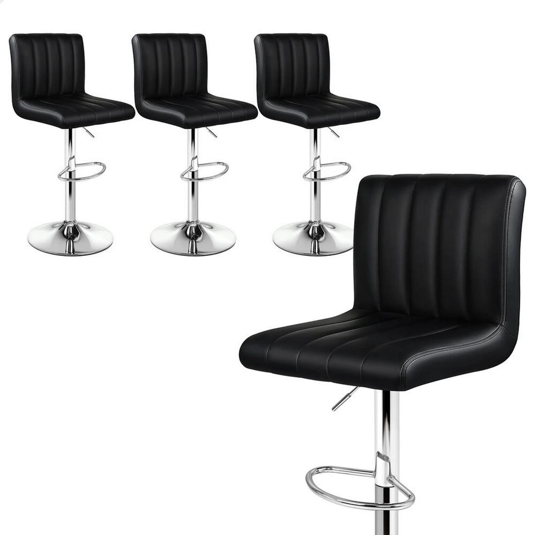 1 Alfordson 4x Bar Stools Macias Kitchen Swivel Chair Leather Gas Lift - Black, 1 of 10