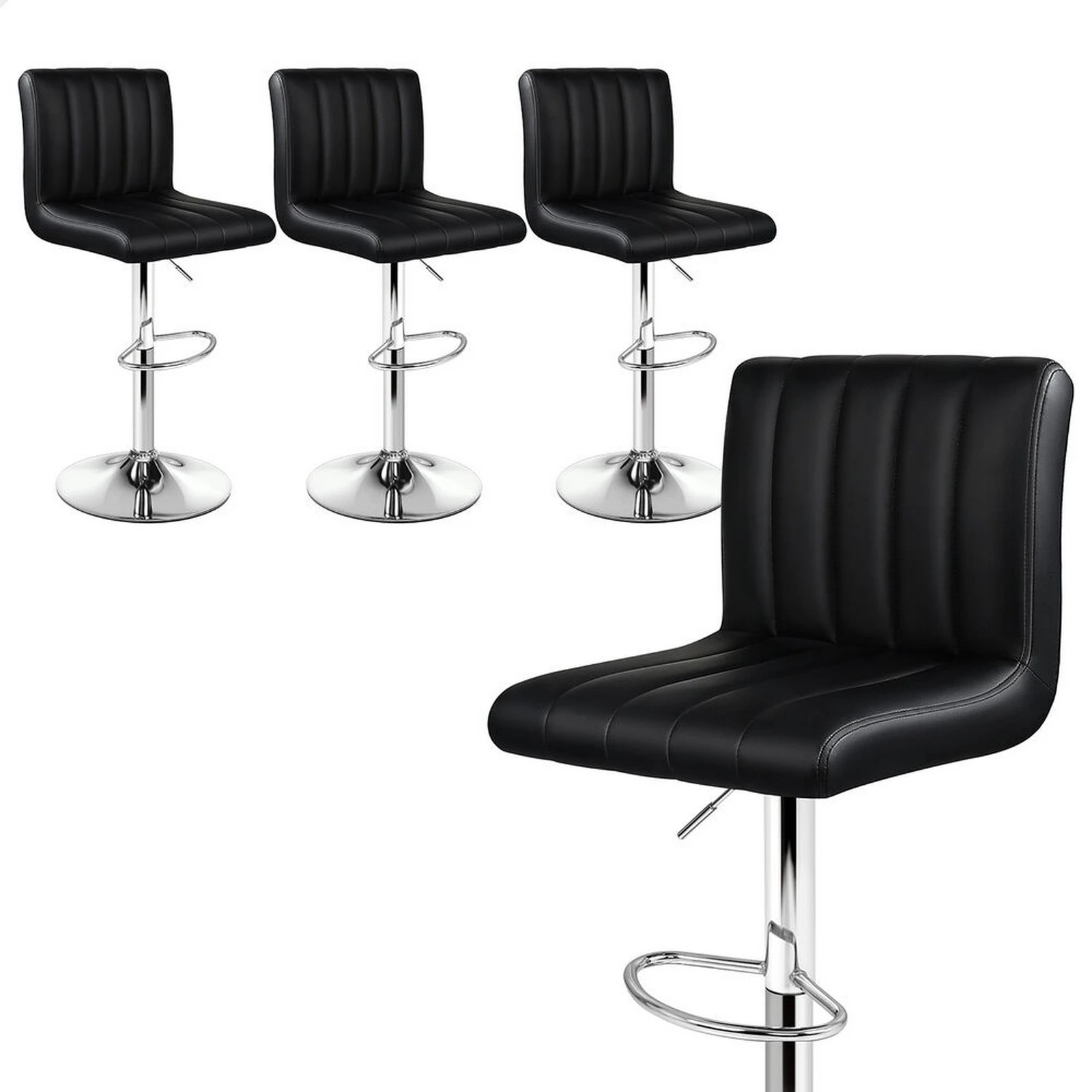 1 Alfordson 4x Bar Stools Macias Kitchen Swivel Chair Leather Gas Lift - Black, 1 of 10