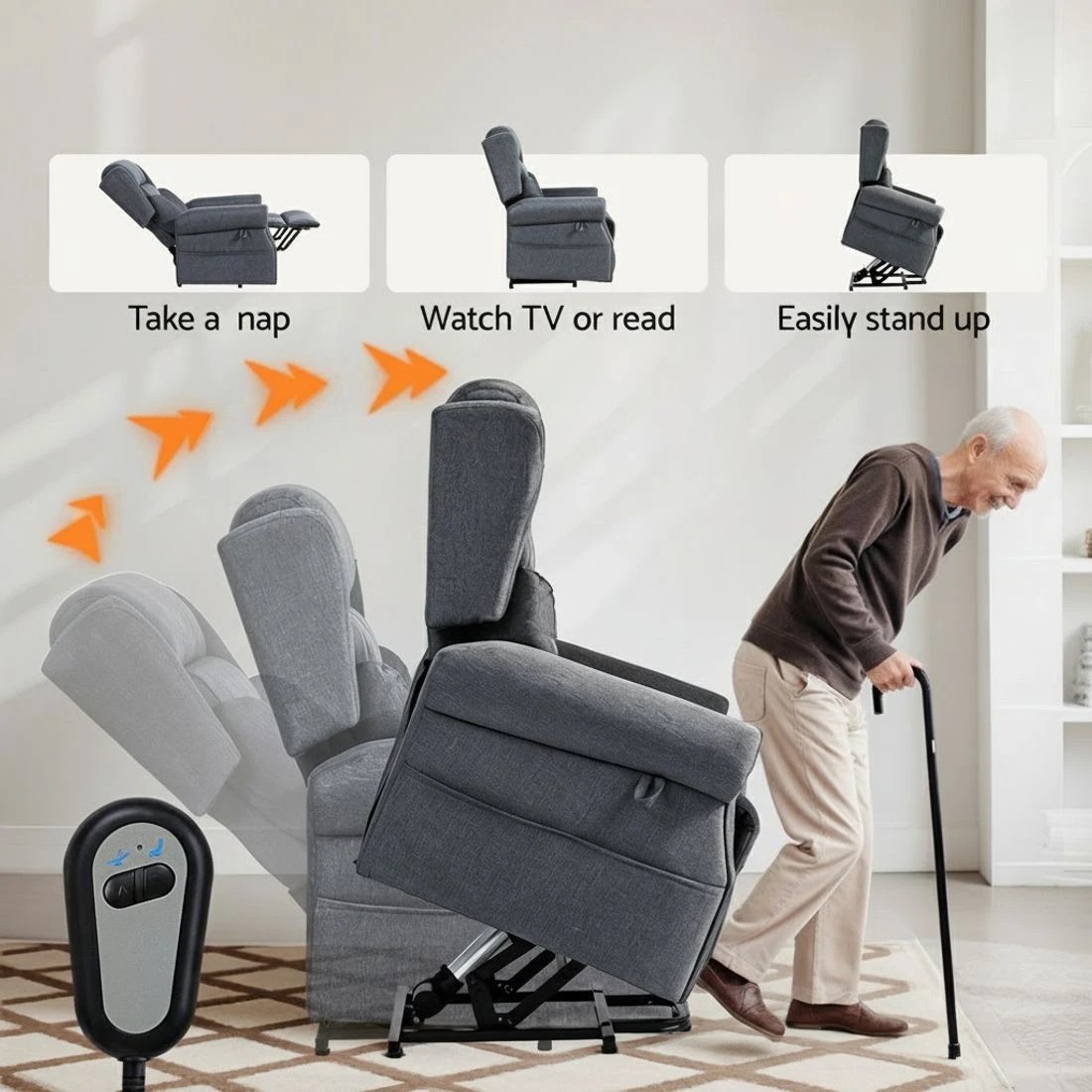 4 Artiss Electric Recliner Chair Power Lift Massage Heated Recliner Sofa - Grey, 4 of 7