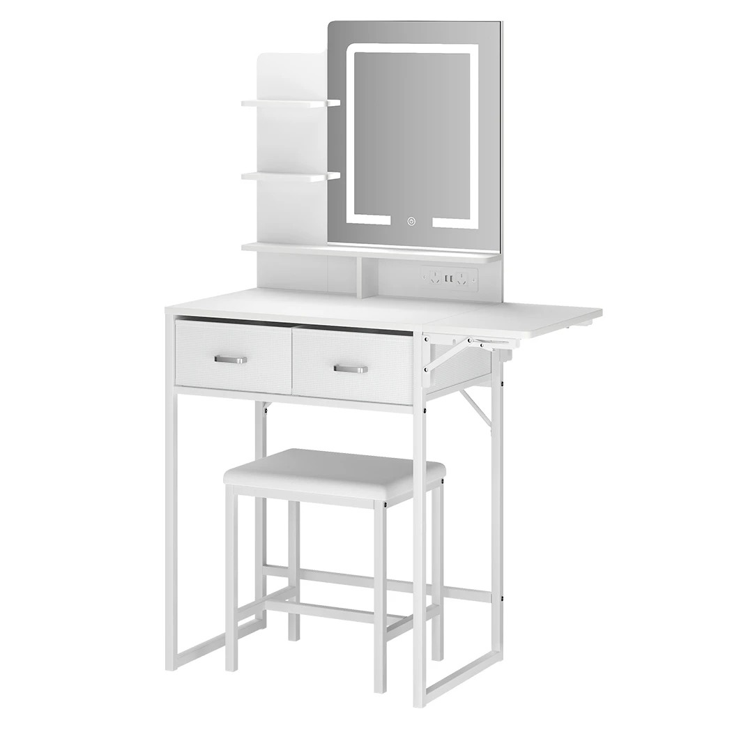 1 Levede Dressing Table Vanity Desk with Mirror and Lights 2 Drawers White, 1 of 8