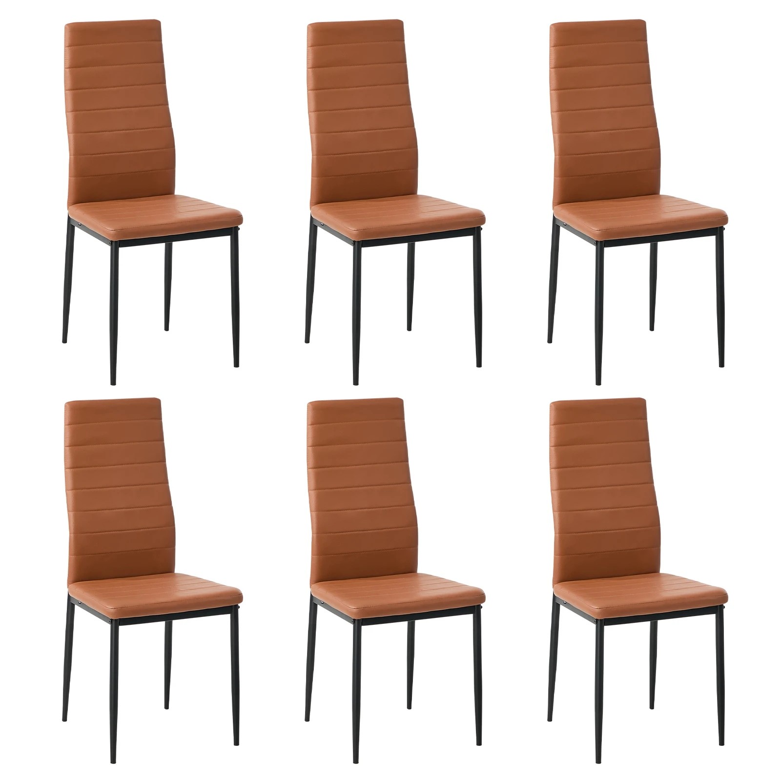 1 Oikiture 6PCS Dining Chairs High-Back Kitchen Chair Padded Faux Leather- Brown, 1 of 10
