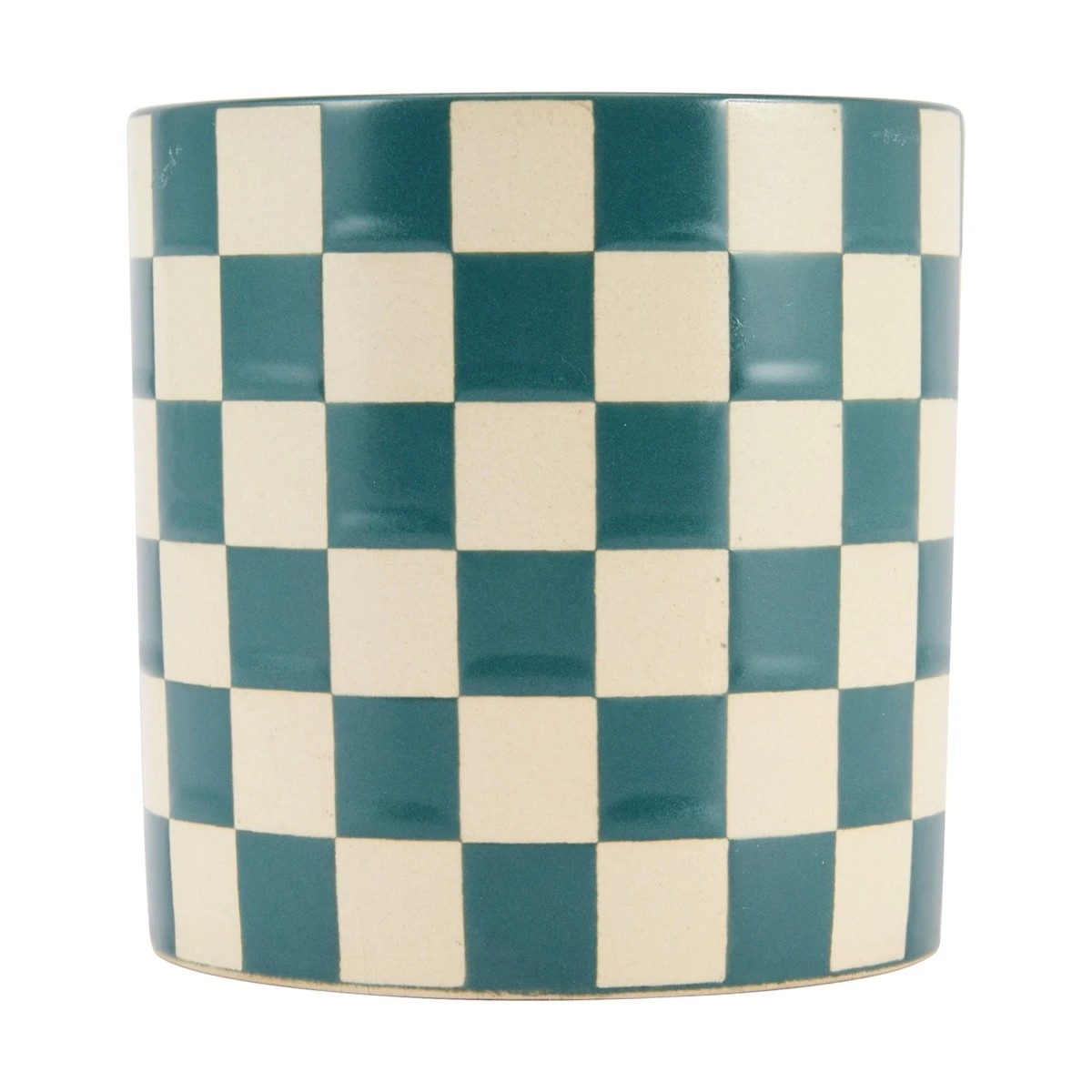 1 Green Check Ceramic Candle, 1 of 4