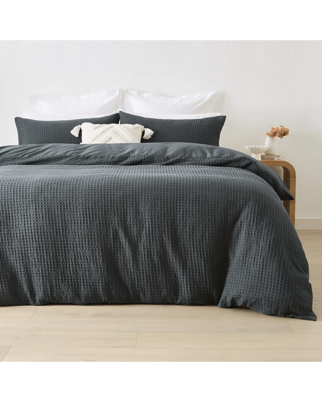 Waffle Cotton Quilt Cover Set - Queen Bed, Char