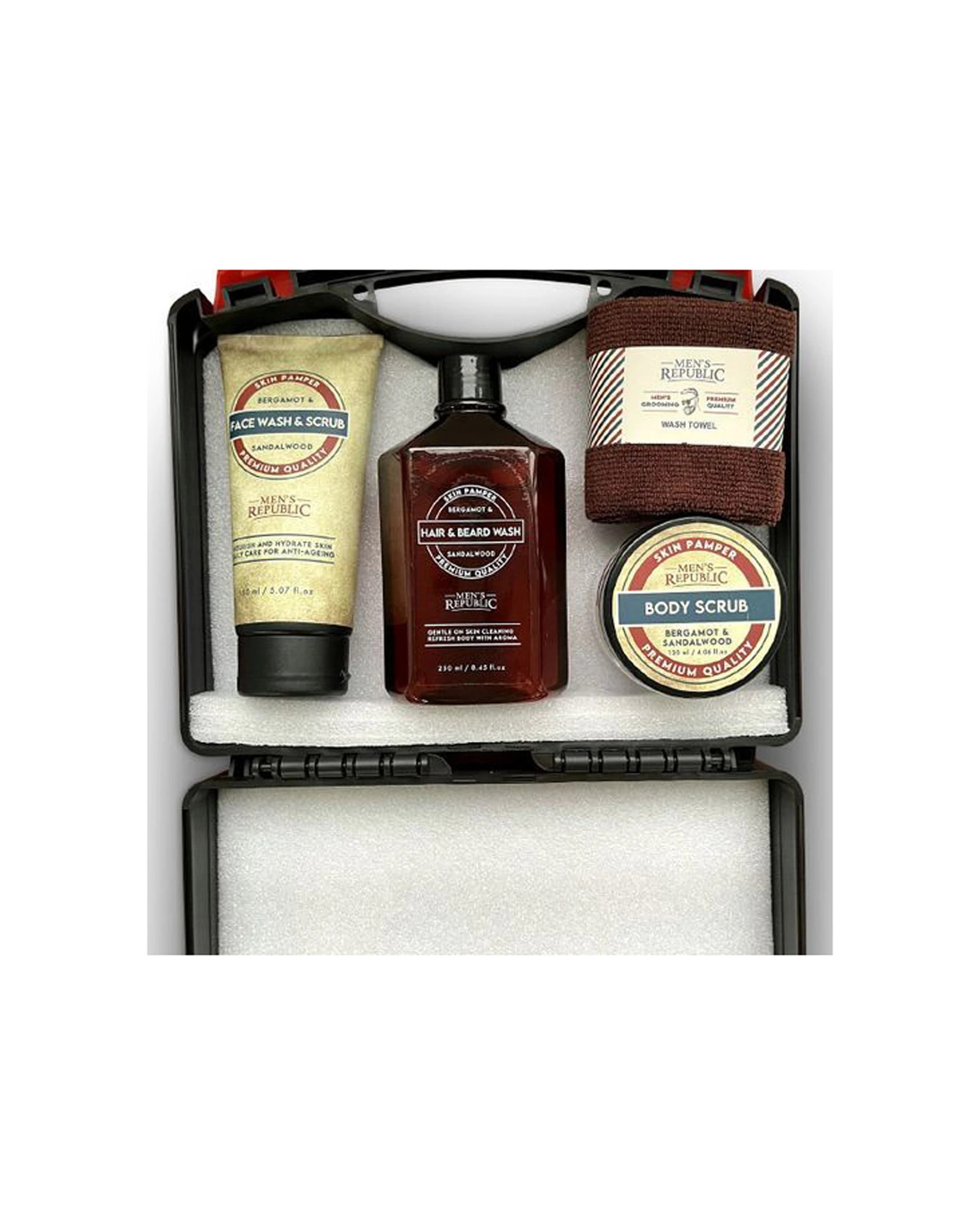 3 Mens Republic 5Pc Grooming Set Includes Toolcase Hair Beard Wash Body Scrub Towel - Black, 3 of 4