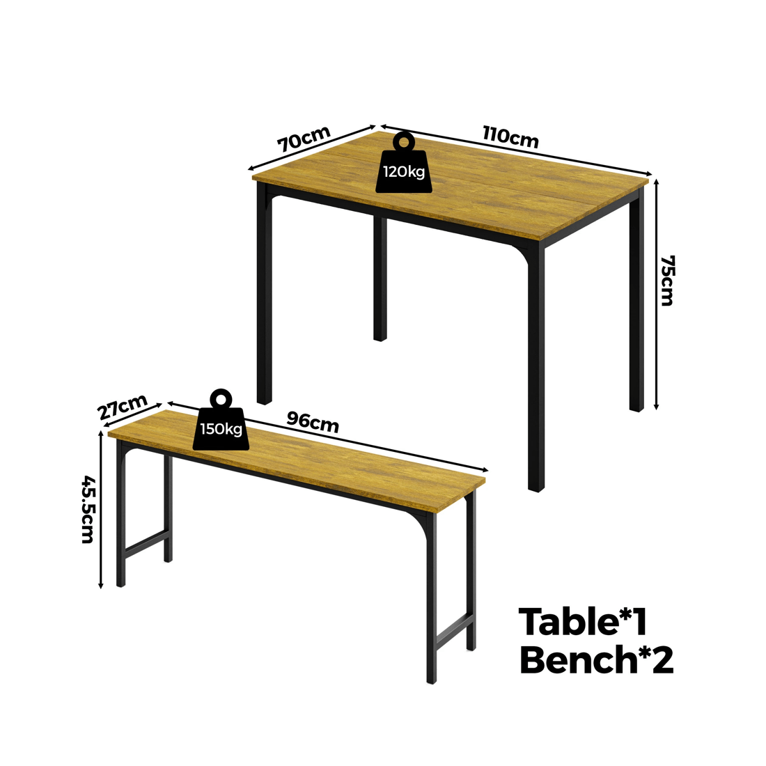 2 Advwin 3 Pcs Dining Table Chair Set Kitchen Table W/2 Bench Dinner Table Walnut, 2 of 6
