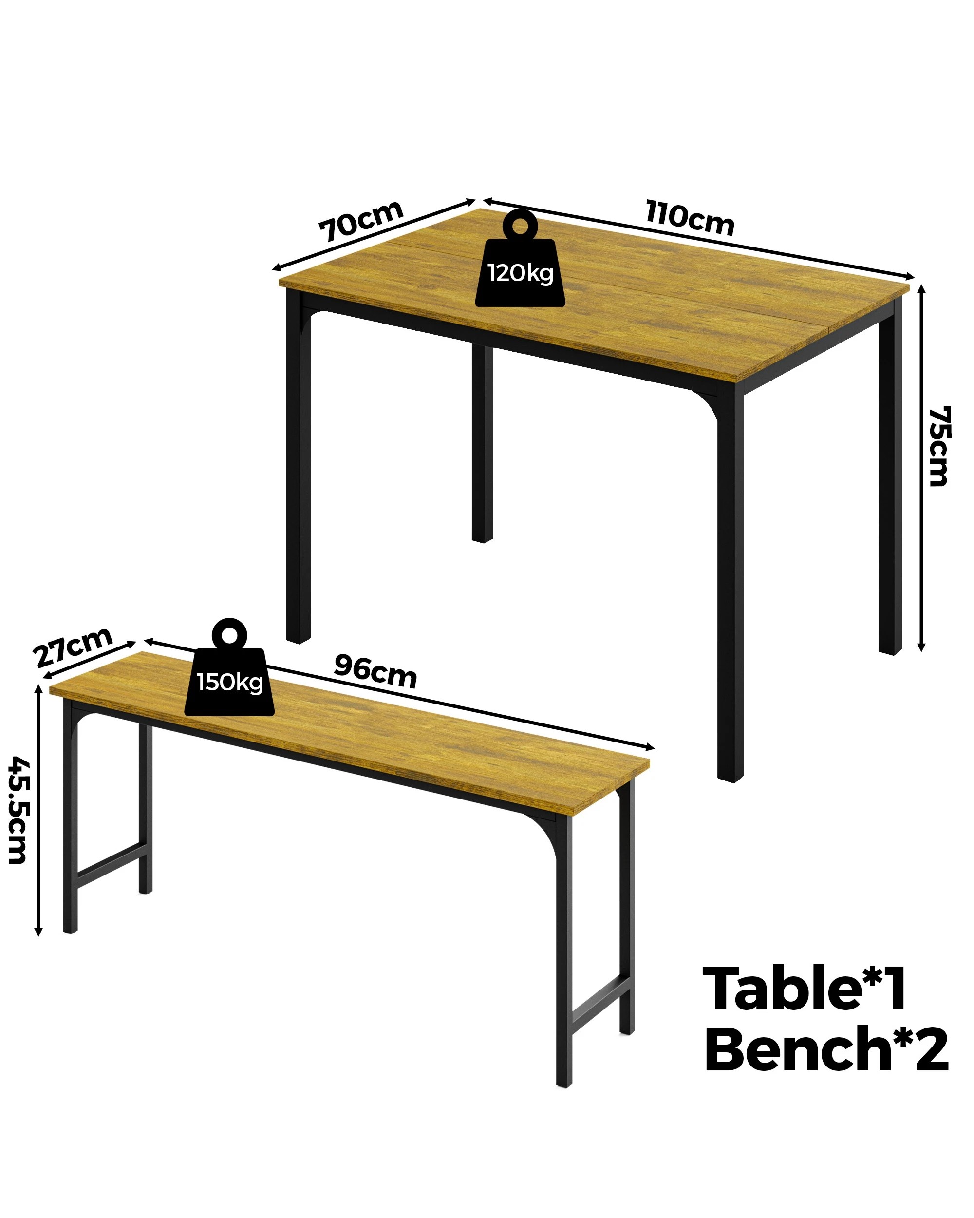 2 Advwin 3 Pcs Dining Table Chair Set Kitchen Table W/2 Bench Dinner Table Walnut, 2 of 7