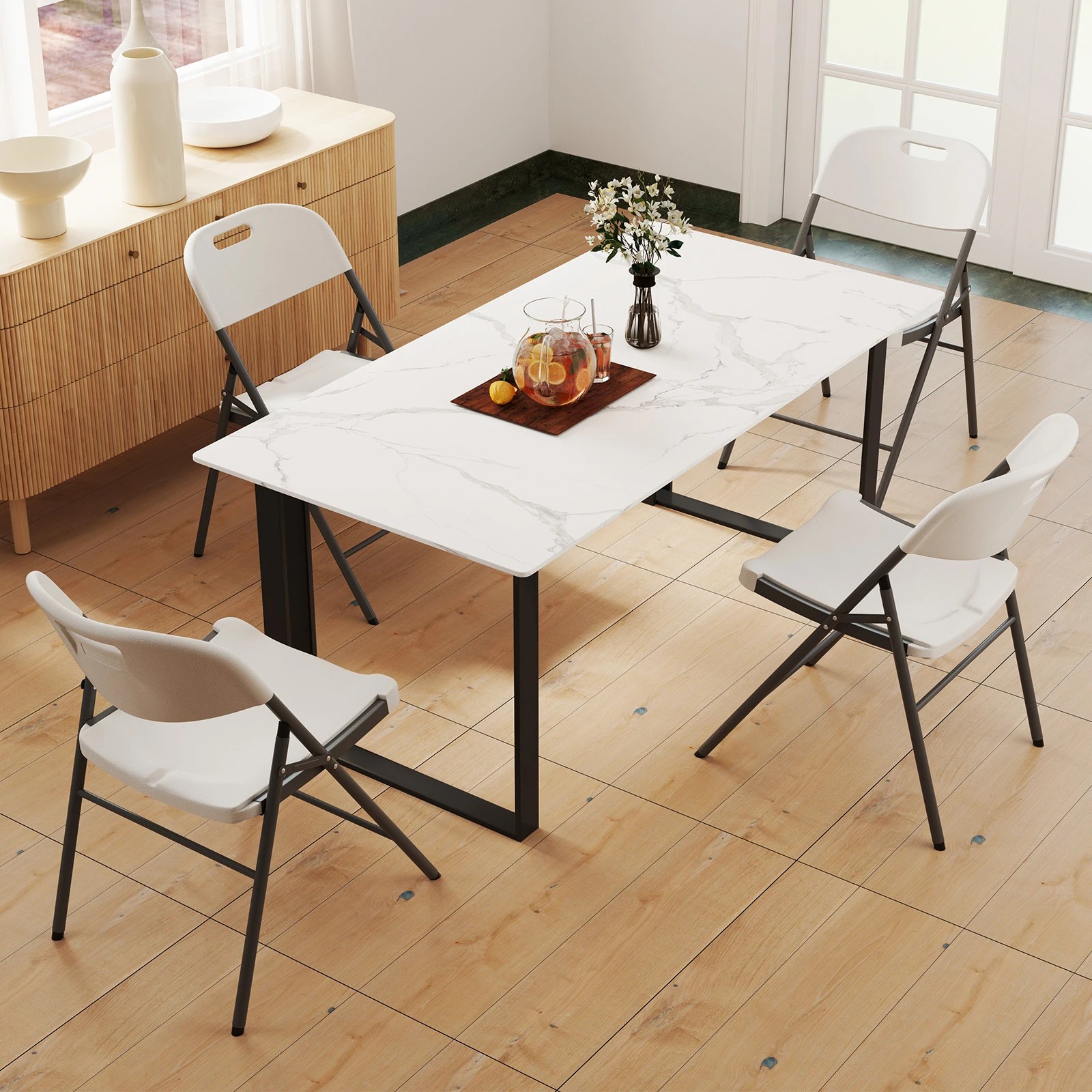 3 Costway 4x Foldable Chairs Metal Frame Dining Chair w/Metal Frame Indoor/Outdoor, 3 of 4