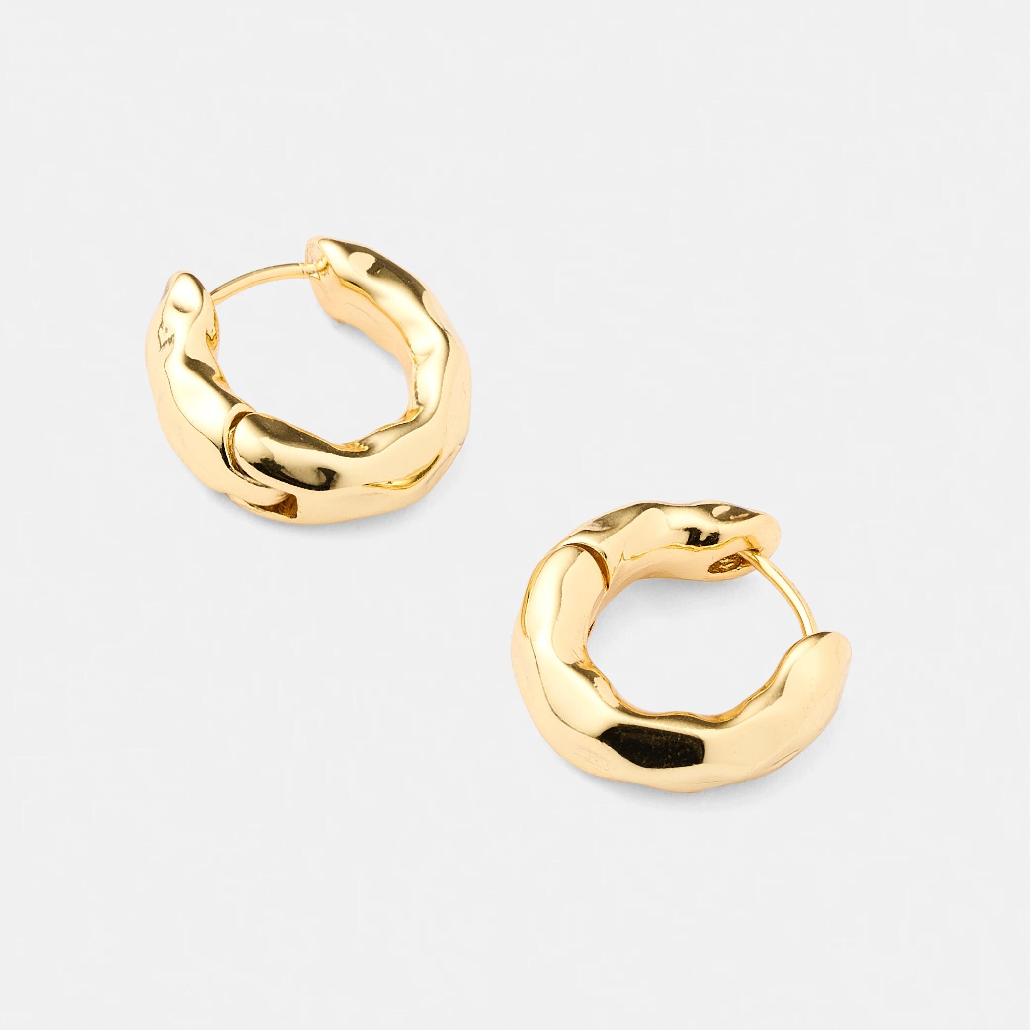 2 18K Gold Plated Molten Hoop Earrings Gold, 2 of 5