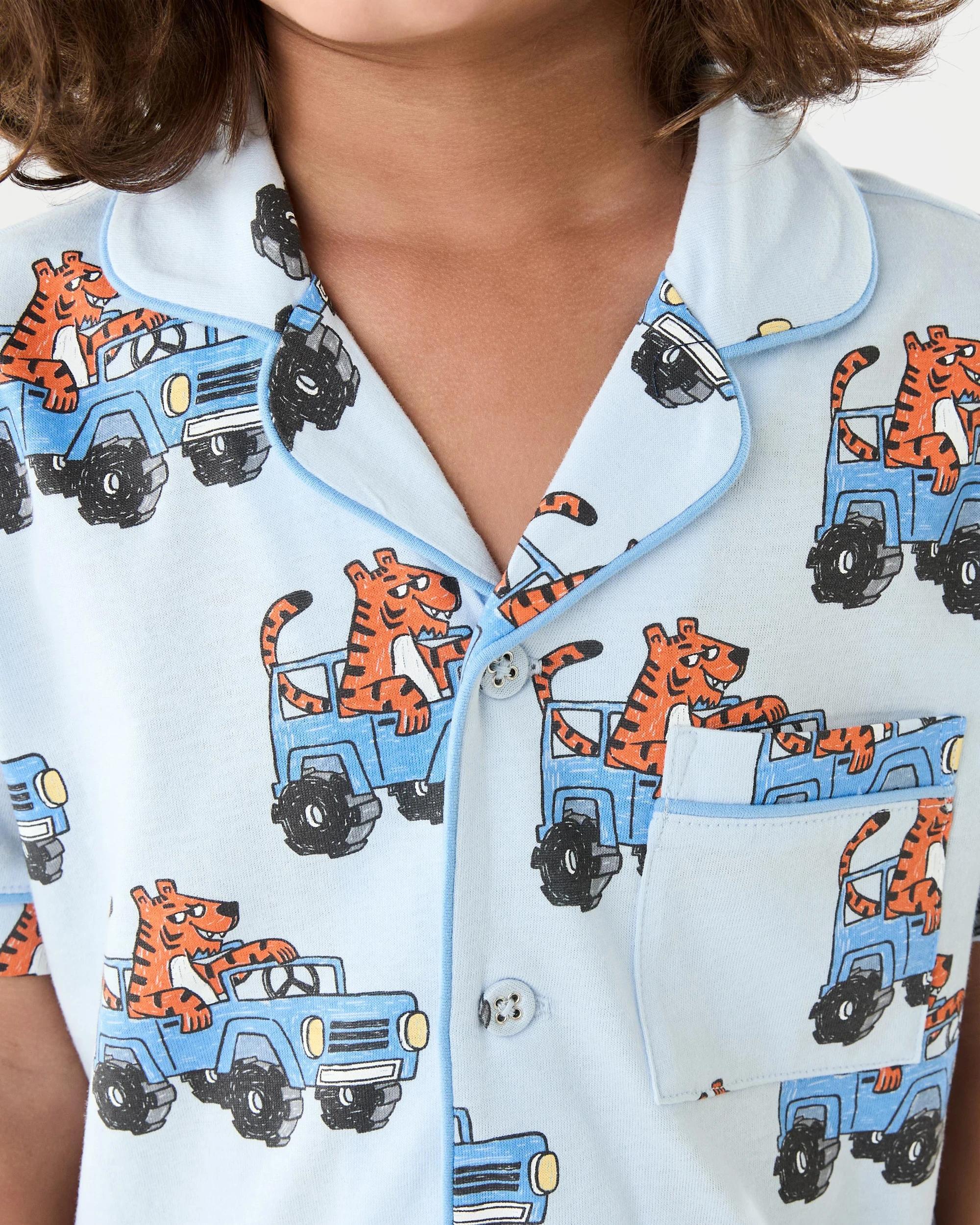 4 Short Sleeve Button Down Pyjama Set Blu Tiger, 4 of 8