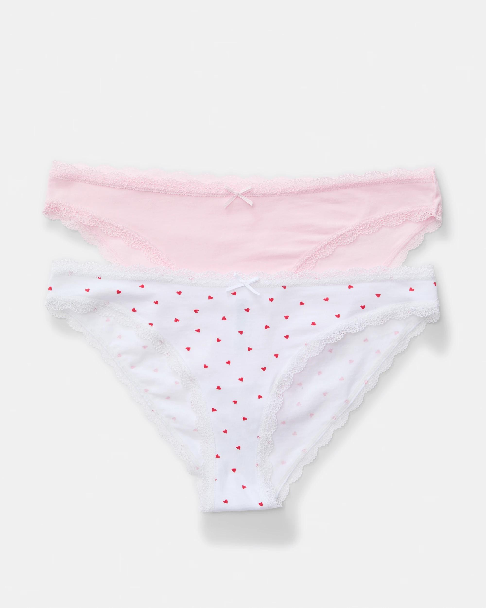 1 2 Pack Cotton Lace Trim Bikini Briefs Hrtp Ba, 1 of 9