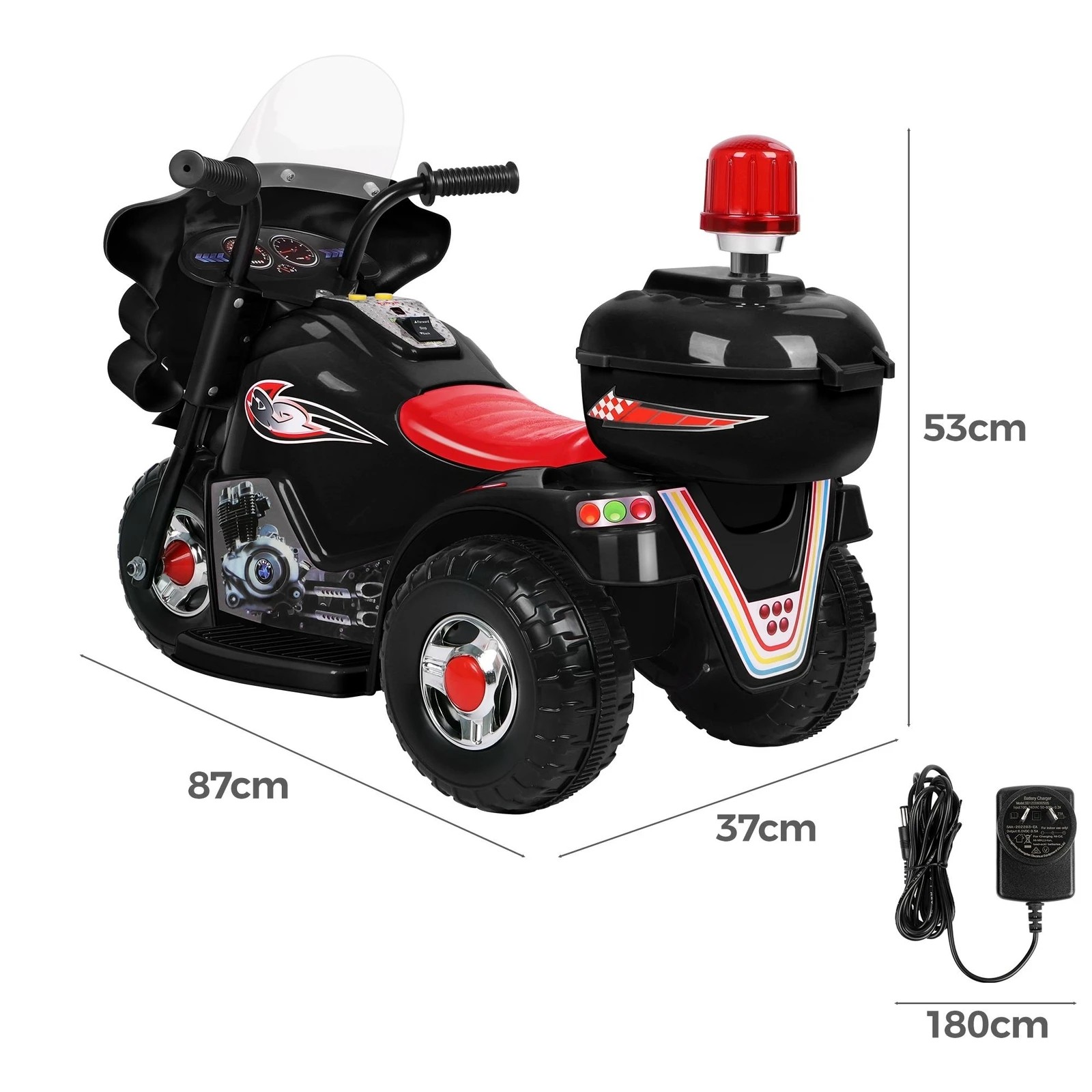 4 Alfordson Kids Ride On Car Police Motorcycle 6V Electric Toy 25W Motor MP3 - Black, 4 of 9