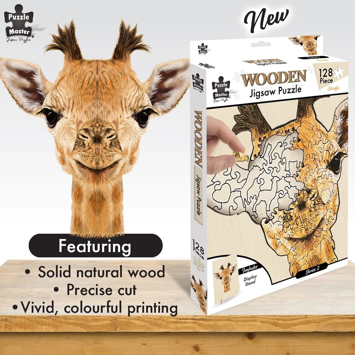 2 Puzzle Master 128 Piece Wooden Jigsaw Puzzle Giraffe, 2 of 9