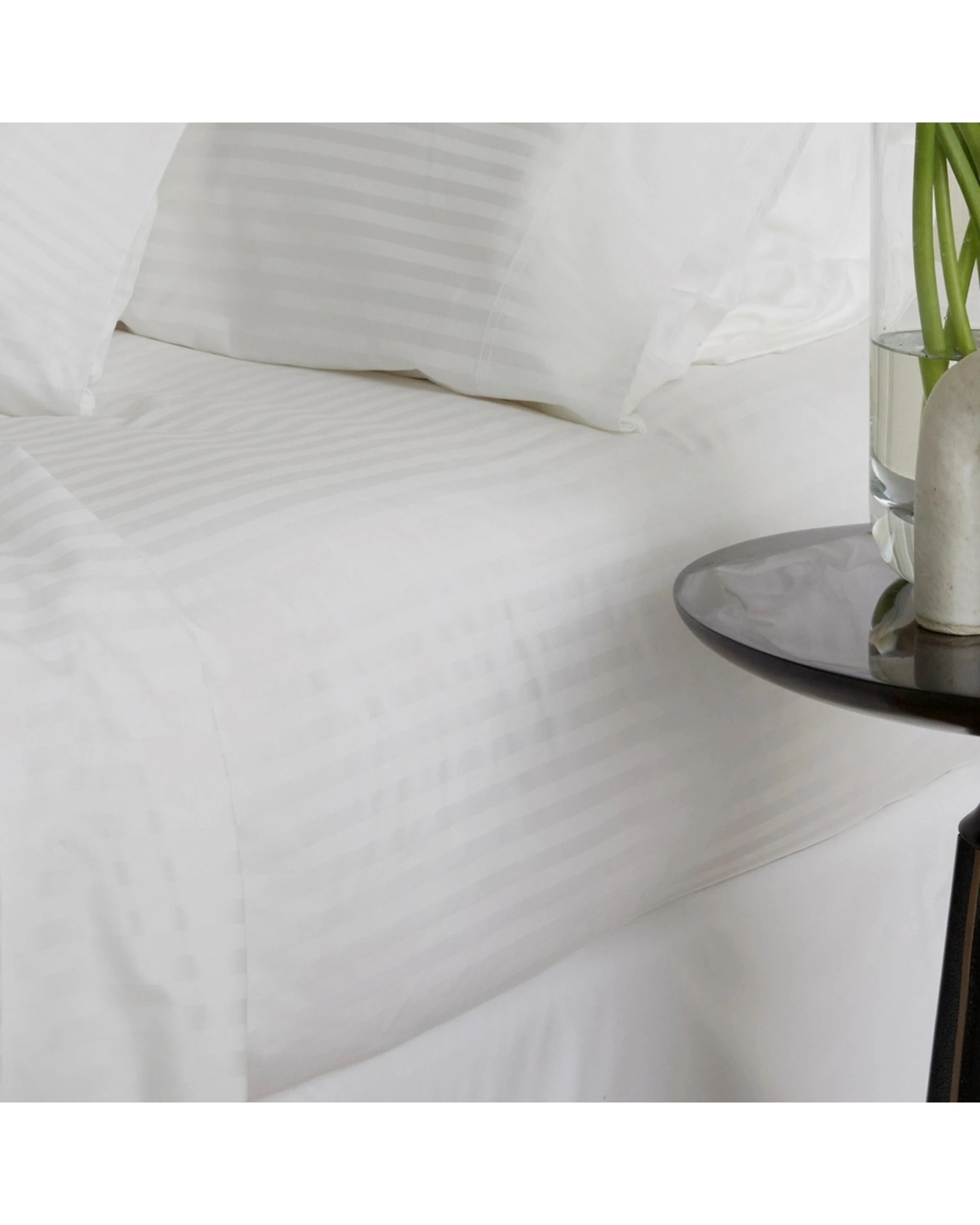 1 Bedding co Fitted Sheet 1200TC Egyptian Cotton Stripe - Super King Bed - White, 1 of 3