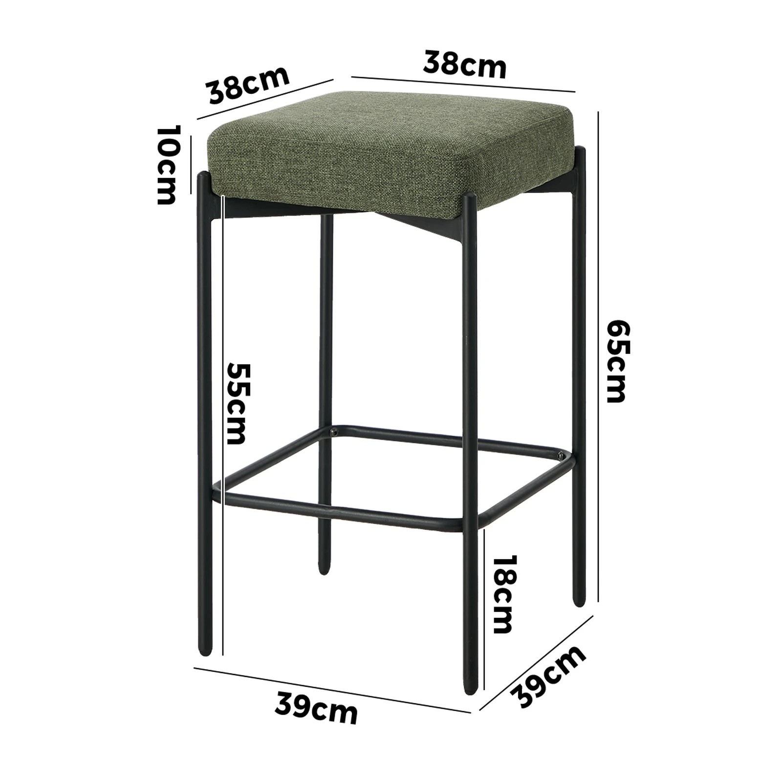 2 Oikiture 4x Bar Stools Kithen Counter Stool Dining Chair Linen Seat Metal - Green, 2 of 9