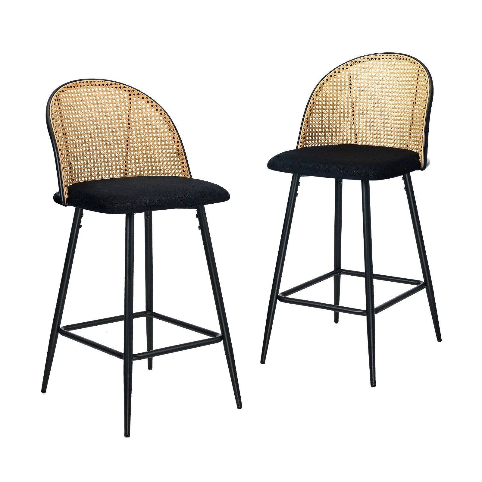 1 Oikiture Bar Stools Kitchen Counter Stool Rattan Dining Chair Velvet X2
 - Black, 1 of 10