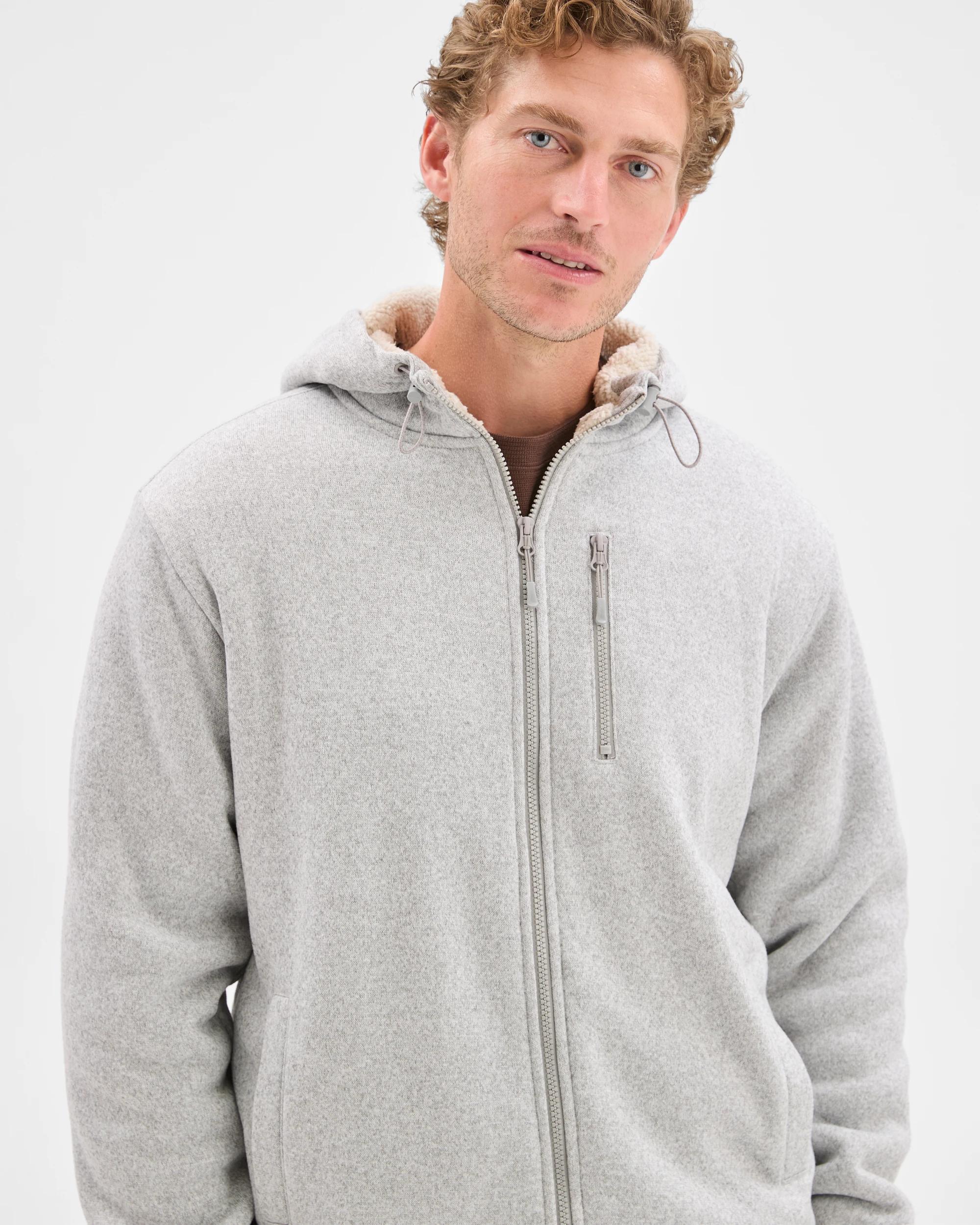 3 Target Man Teddy Lined Zip Through Fleece Hoodie GREY MARLE, 3 of 7