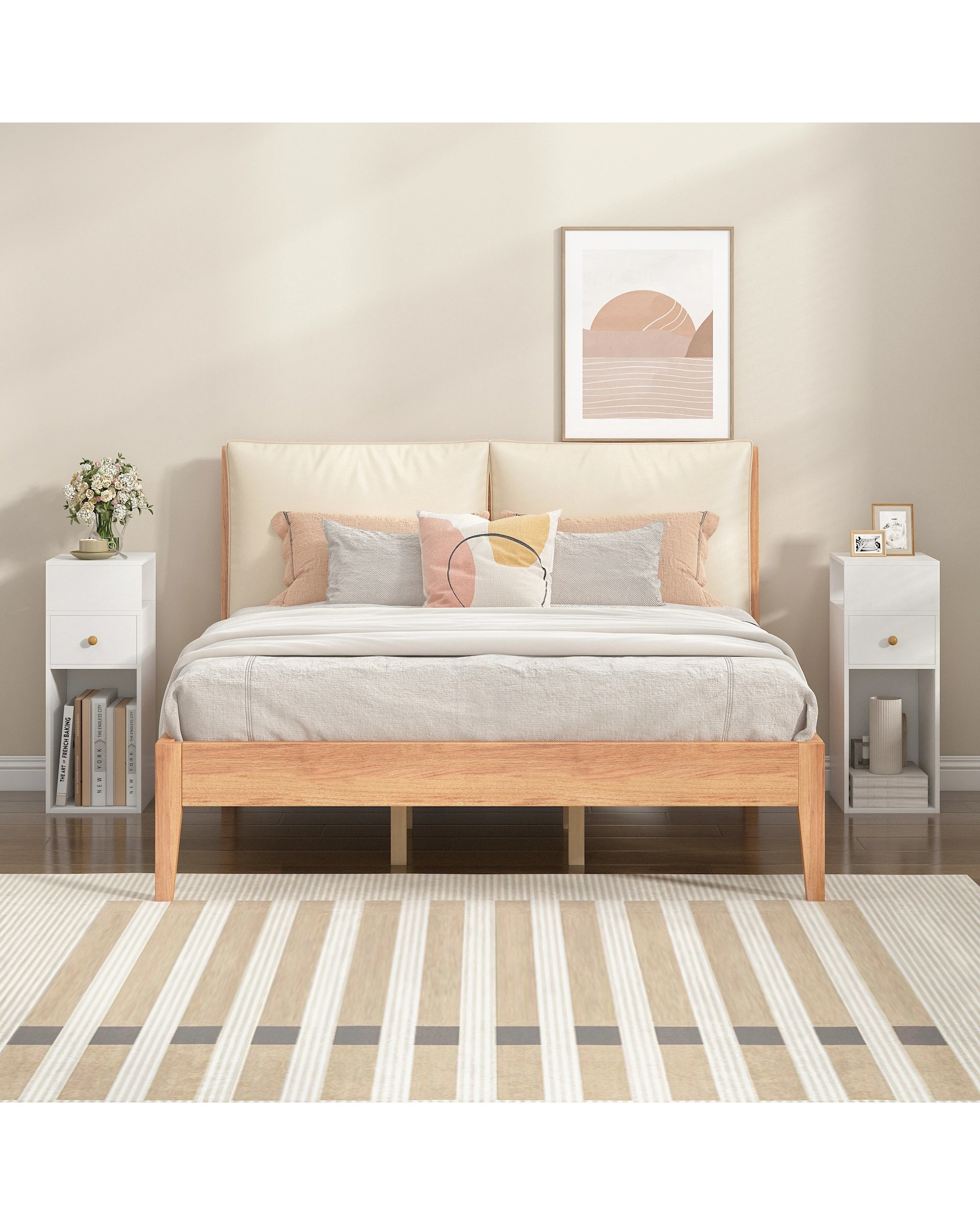 9 Advwin Slim Bedside Table w/ Side Shelf & Drawer - White, 9 of 10