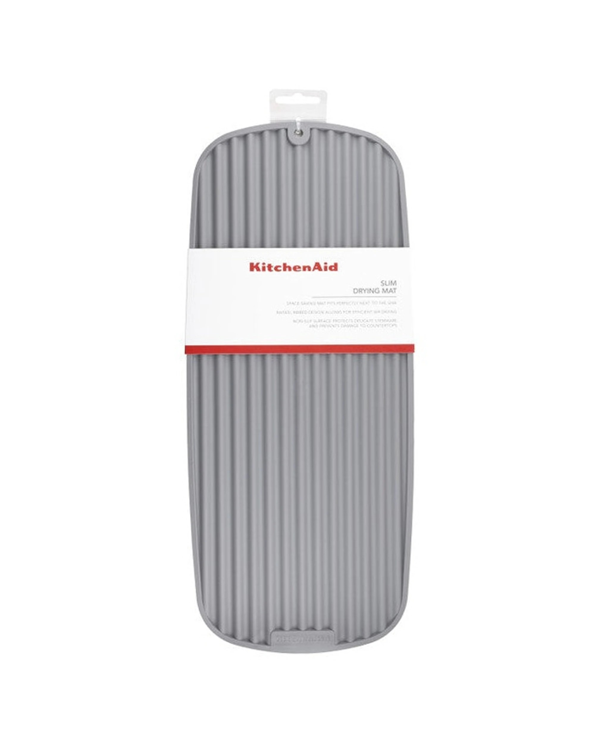 2 KitchenAid Slim Drying Mat 43x18cm Space Saving Raised Ridged Non-Slip Tool - Grey, 2 of 5