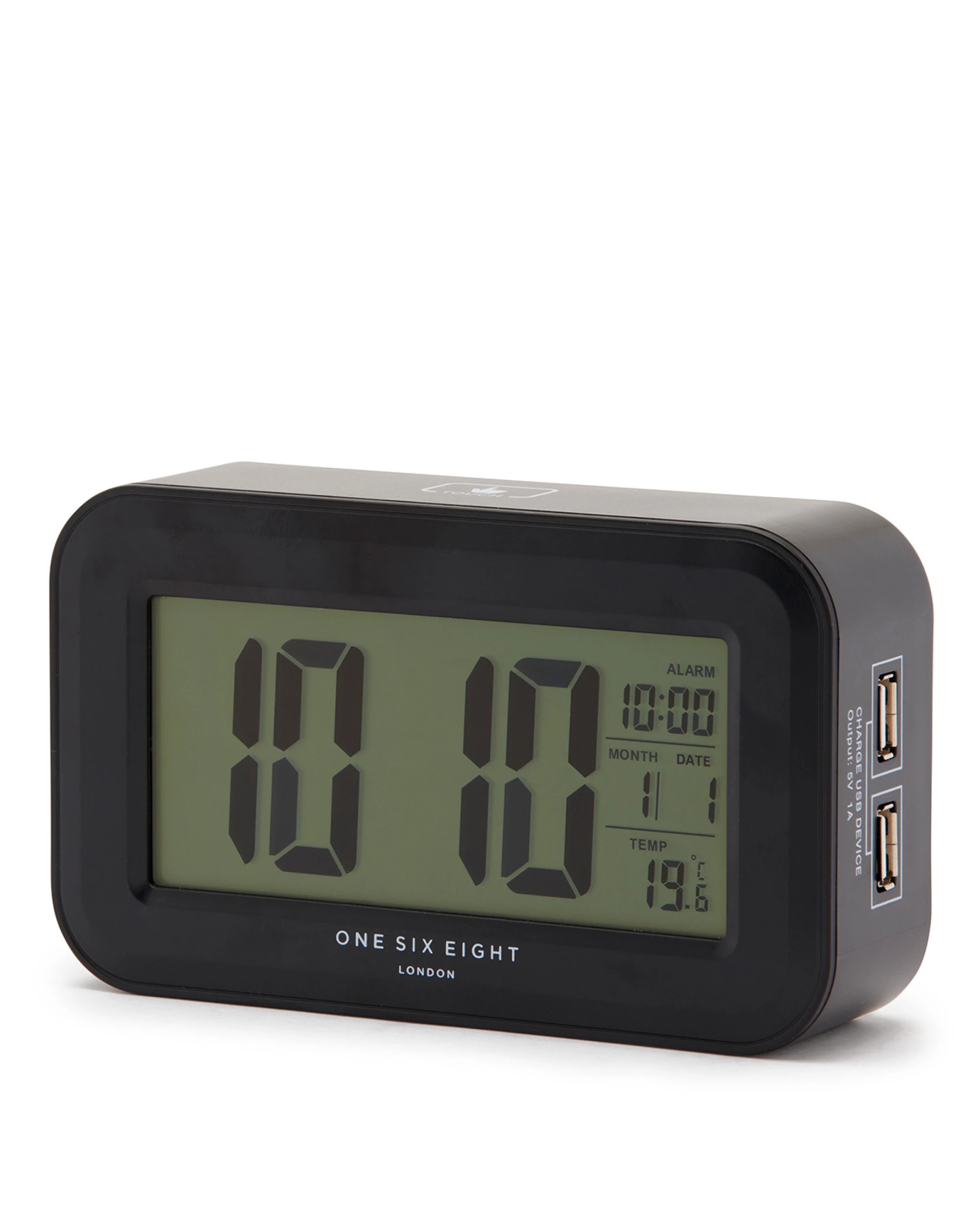 2 One Six Eight London Rielly Digital Rectangle Silent Alarm Clock - Black, 2 of 3