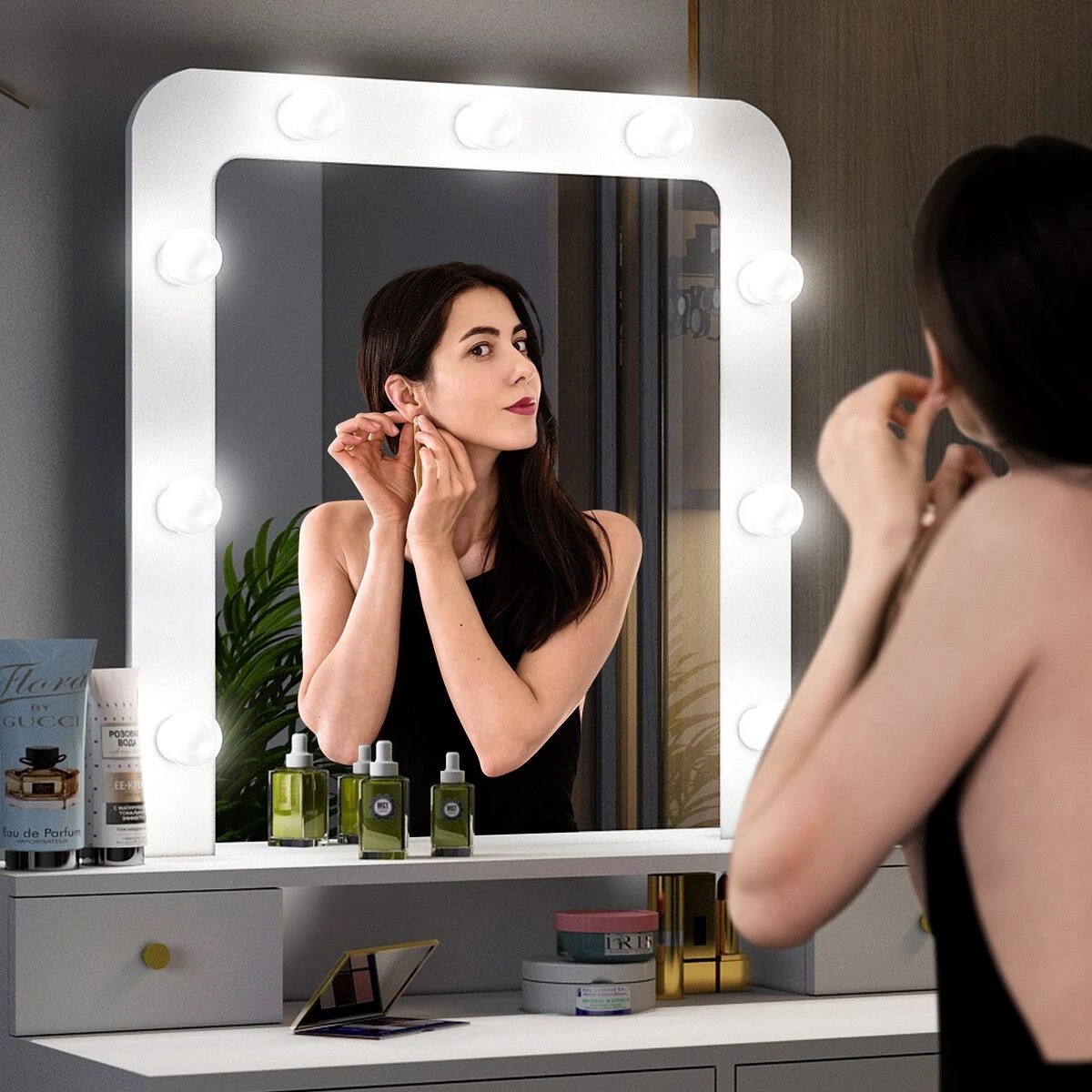 2 Maxkon Hollywood Mirror Makeup Vanity Dressing Table 9 LED Lights 4 Drawers for Bedroom, 2 of 4
