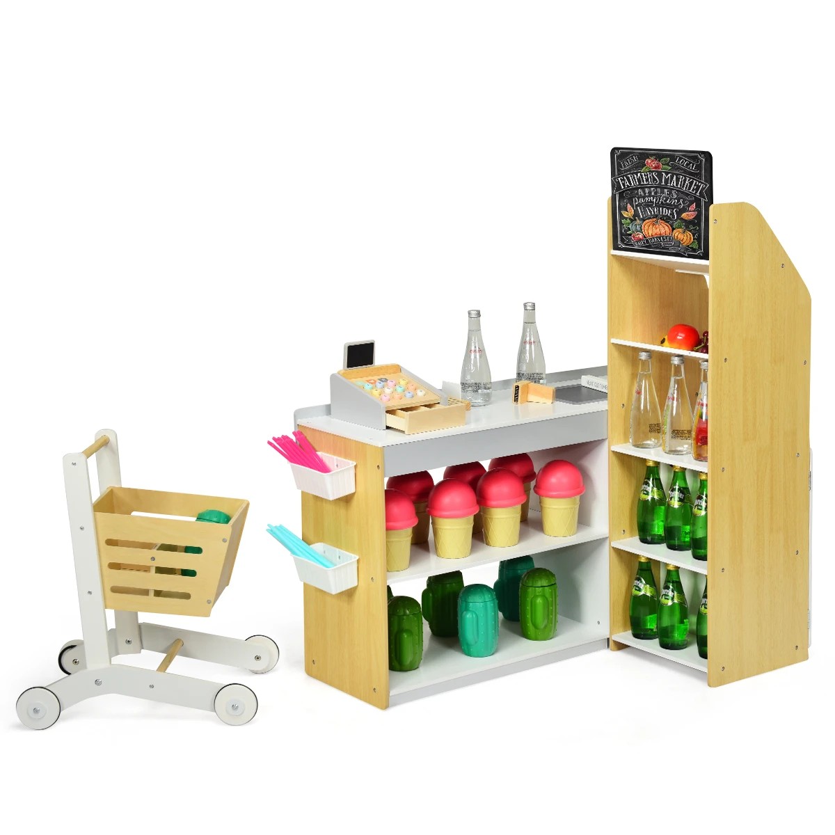 1 Costway Pretend Play Supermarket Cash Register Shopping Trolley, 1 of 1