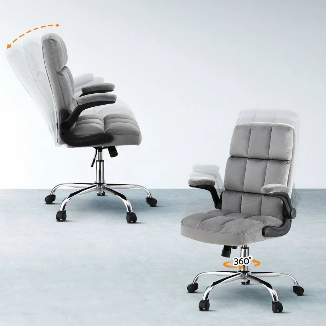 3 Artiss Office Chair Velvet Seat Racing Gaming Computer Desk Chairs Armrest - Grey, 3 of 5