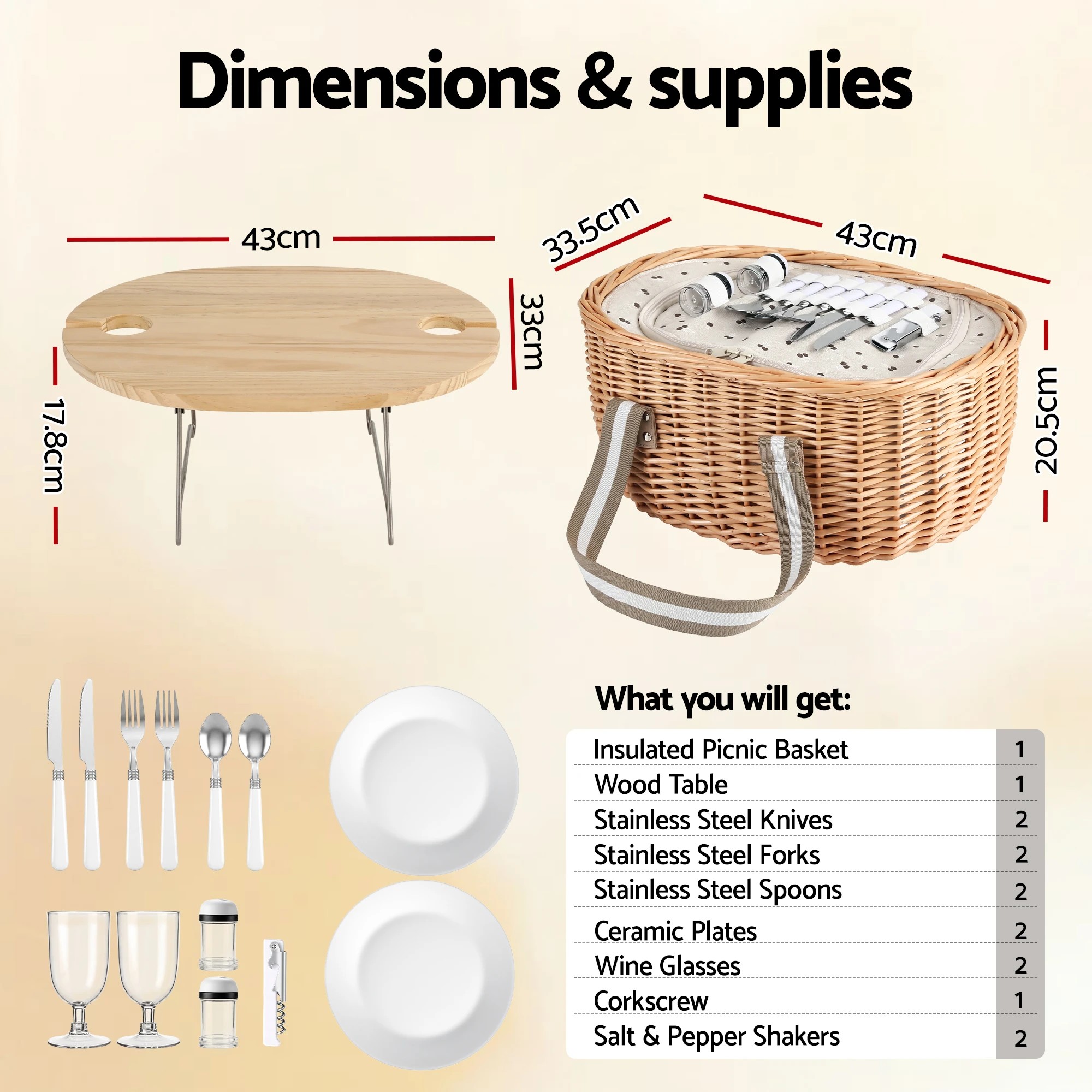 2 Alfresco 2 Person Insulated Picnic Basket Set with Foldable Wood Table - Multi, 2 of 8