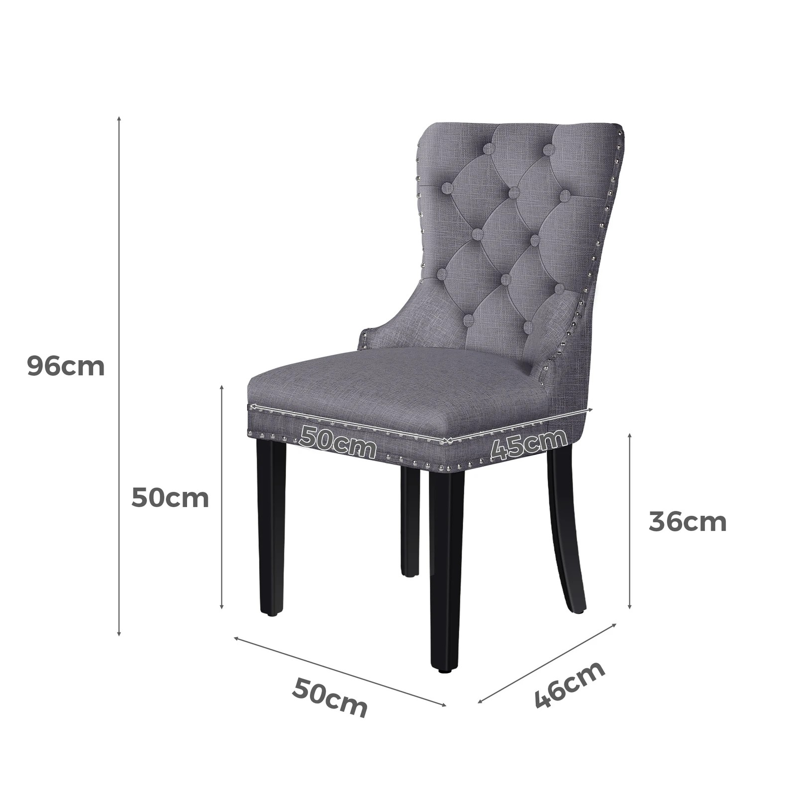 3 Alfordson 2x Dining Chairs Kitchen Lounge Padded Diamond Tufted Fabric - Grey, 3 of 4