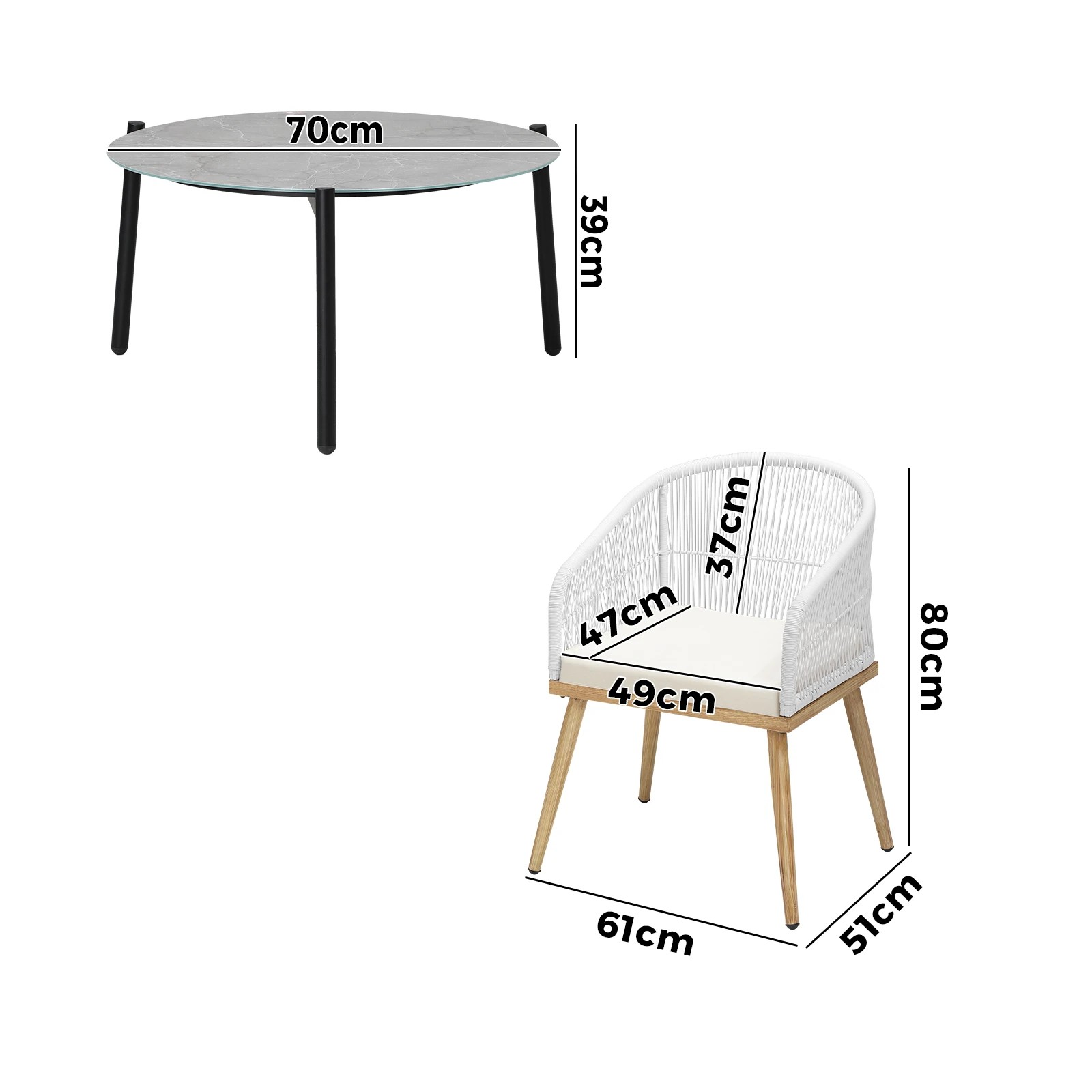 10 Livsip 3 Piece Outdoor Patio Setting Bistro Sets Lounge Furniture Sets 70cm Table
 - Multi, 10 of 10