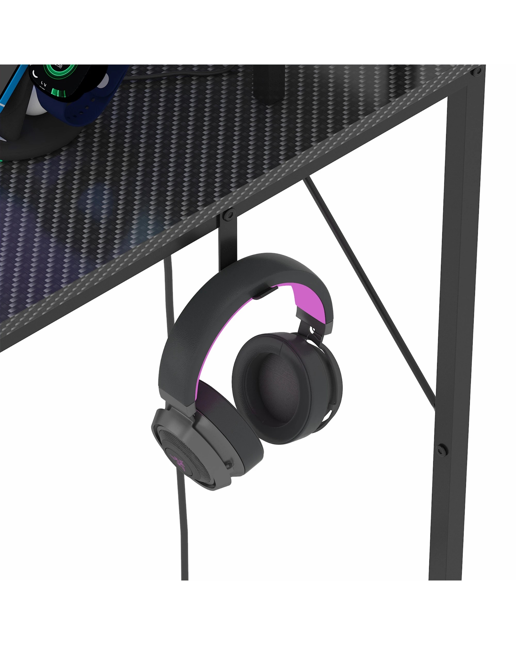 6 Advwin Gaming Desk with LED Lights & Power Outlets Reversible Storage Shelf 150cm Computer Desk, 6 of 10