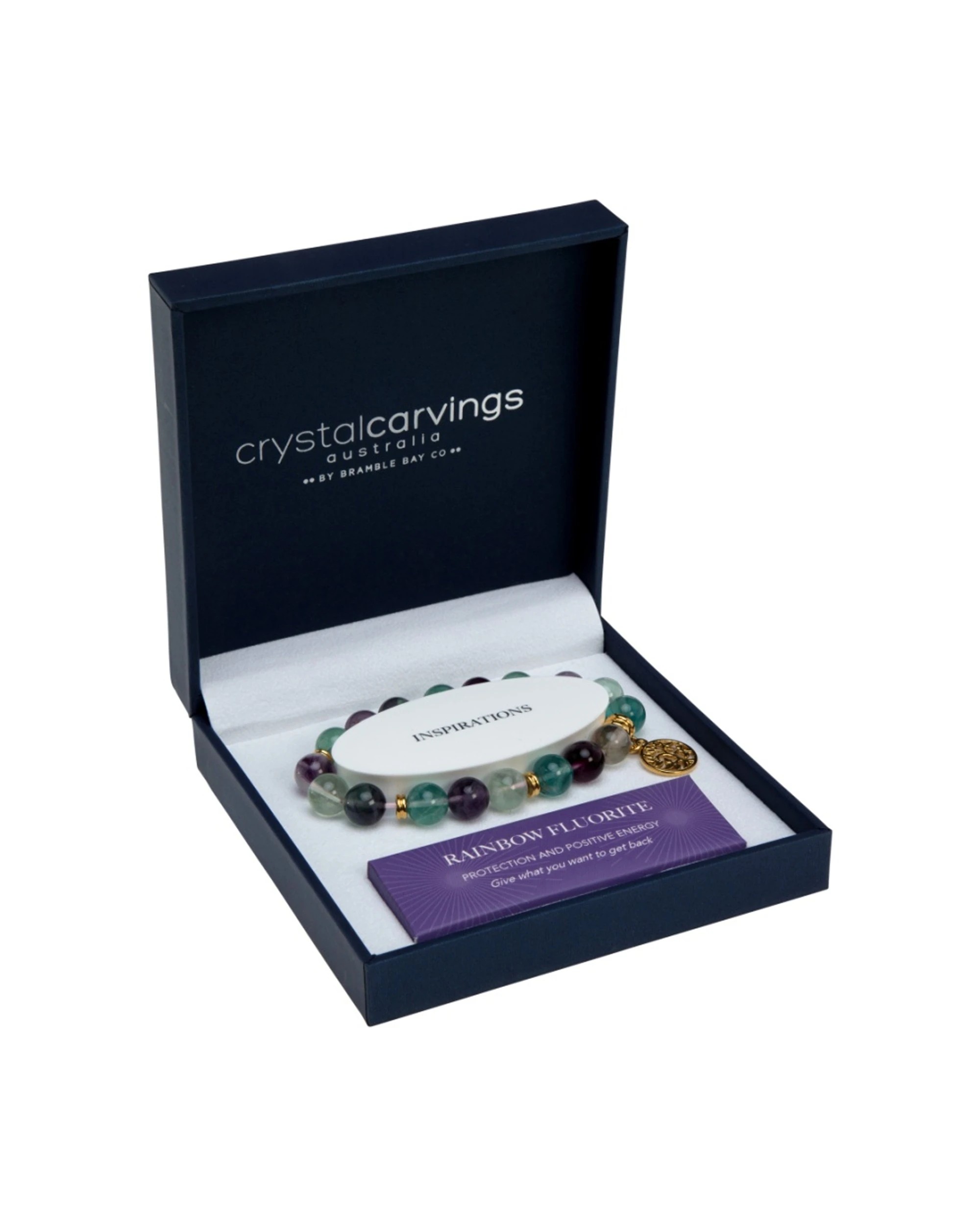 1 Bramble Bay Rainbow Fluorite Tree of Life Charm Beaded Jewellery Bracelet 10mm - Multi, 1 of 1