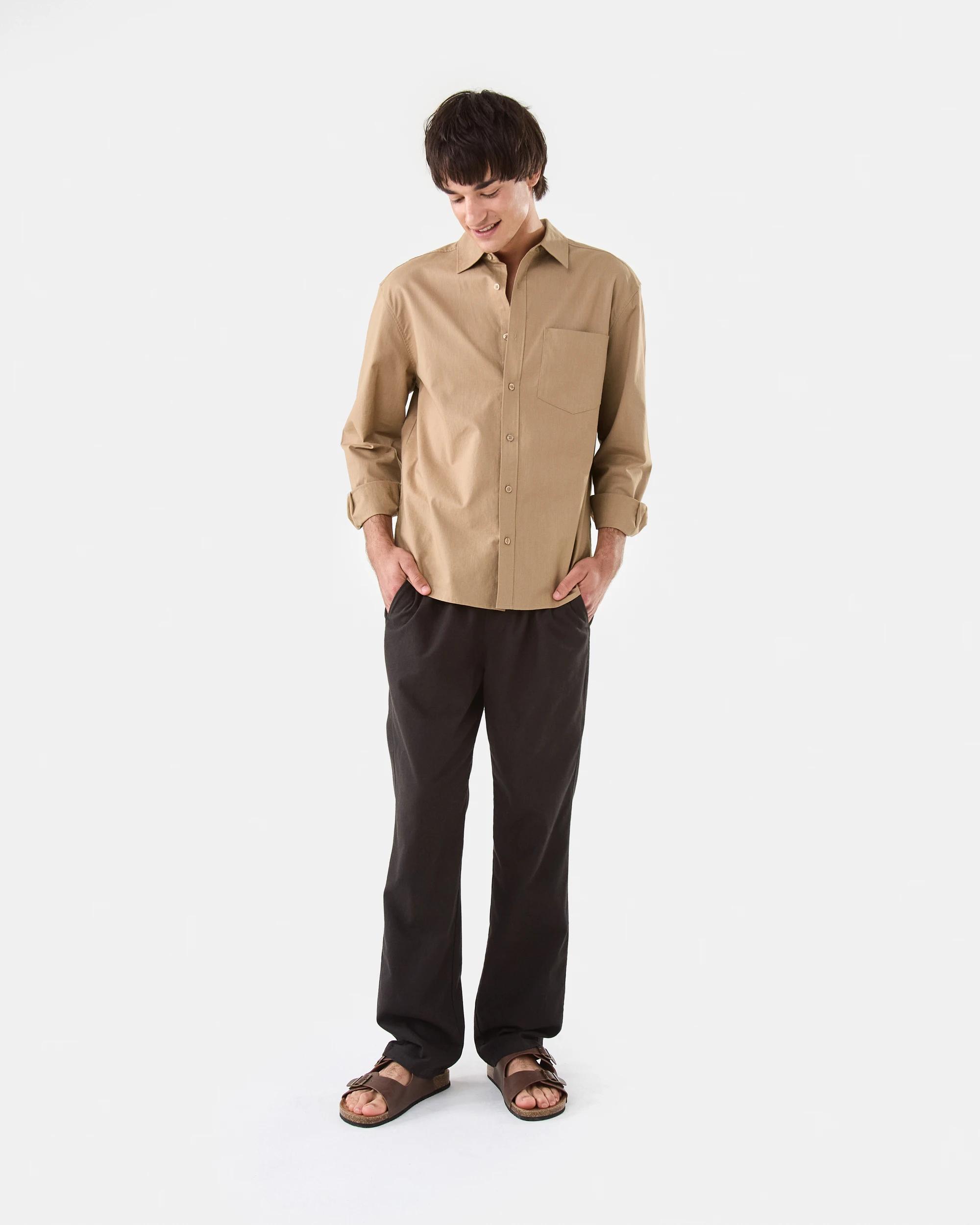 2 Long Sleeve Cotton Linen Shirt UNI BEIGE, 2 of 7