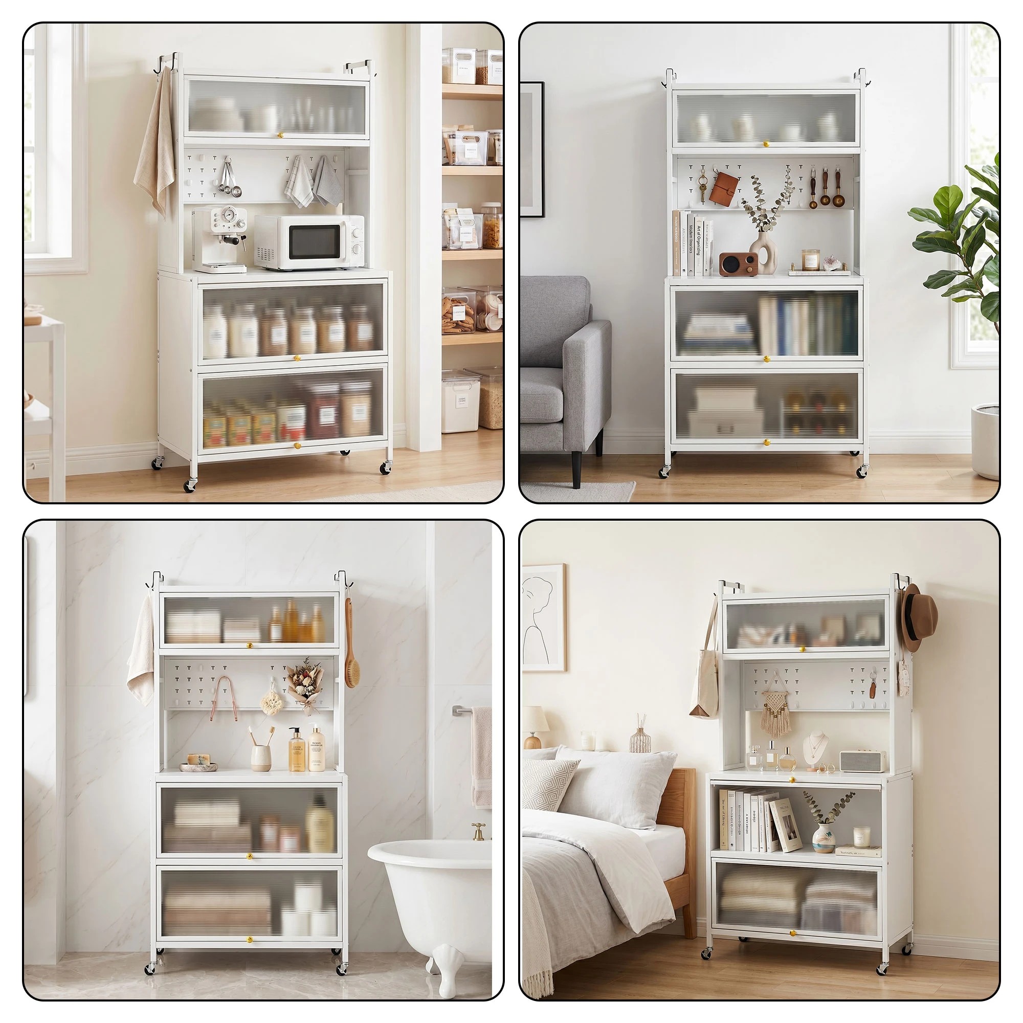 9 Artiss 80CMX164CM Kitchen Cabinet Storage Shelves Pegboard Pantry Cupboard Buffet Sideboard Flip Doors - White, 9 of 10