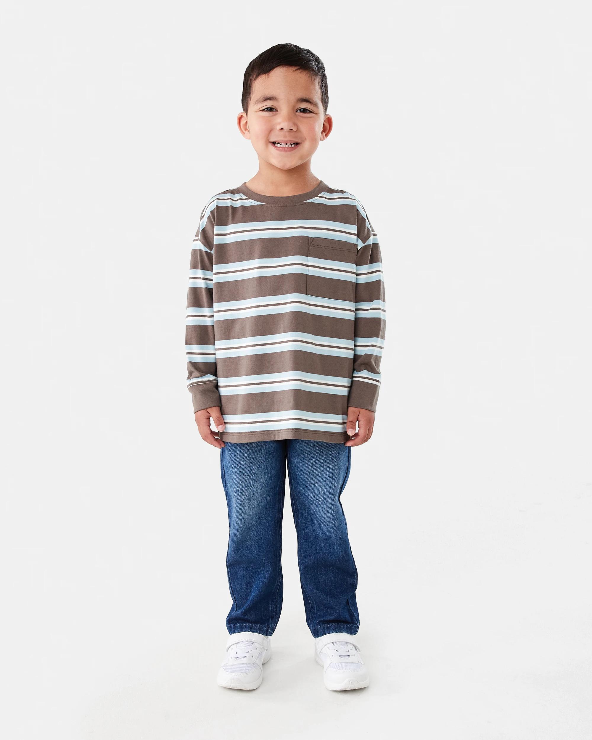 7 Long Sleeve Stripe T-shirt with Pocket Brn Stripe, 7 of 8