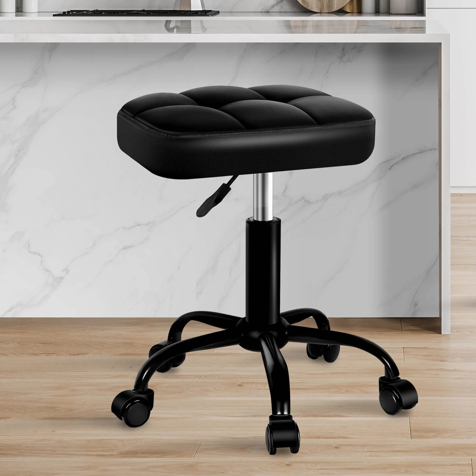 9 Alfordson Salon Stool Square Swivel Barber Hair Dress Chair - All Black, 9 of 9
