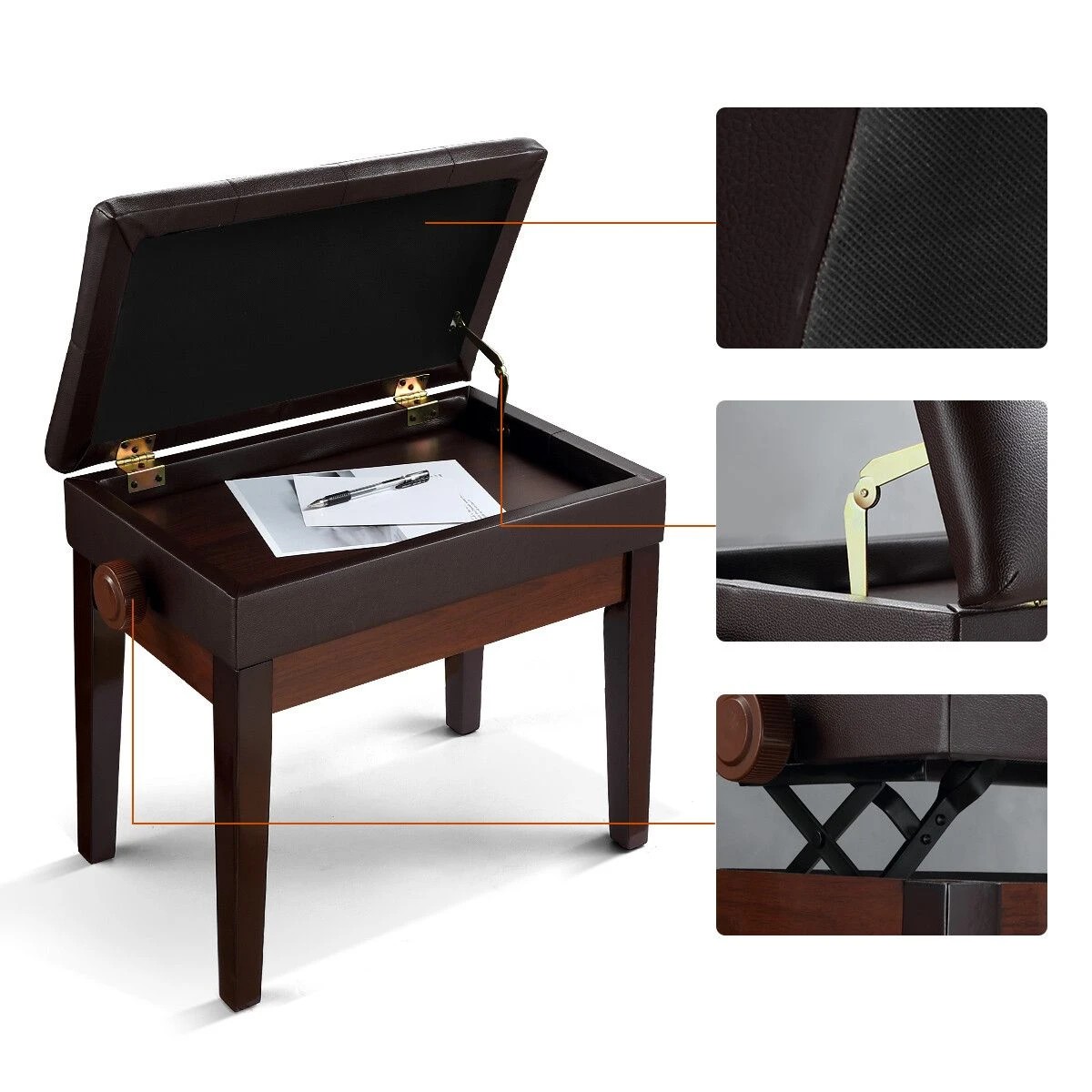 2 Melodic Adjustable Piano Keyboard Stool Chair Seat Stage Bench with Padded Cushion, 2 of 6