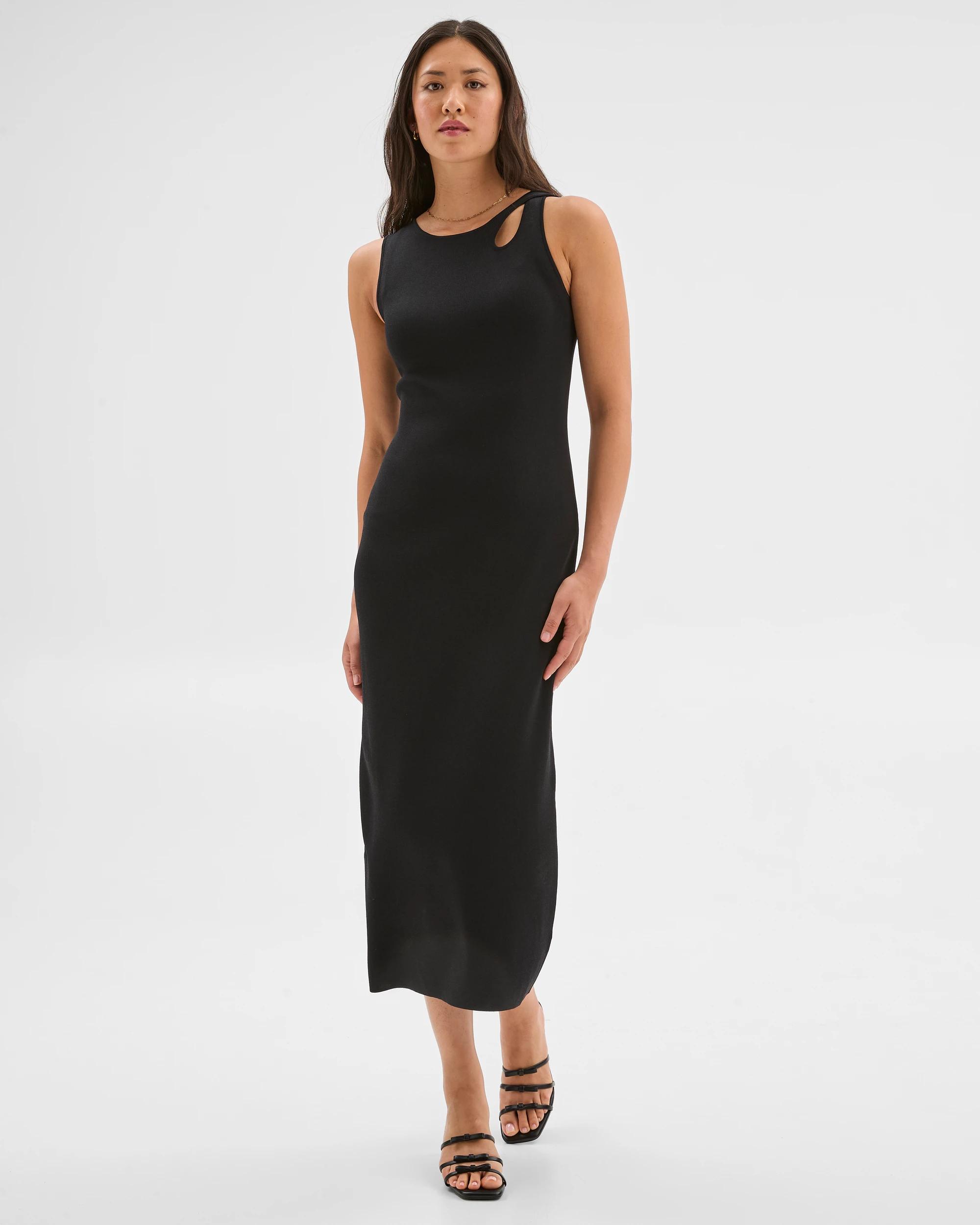 1 Sleeveless Crepe Knit Dress - Preview BLACK, 1 of 6