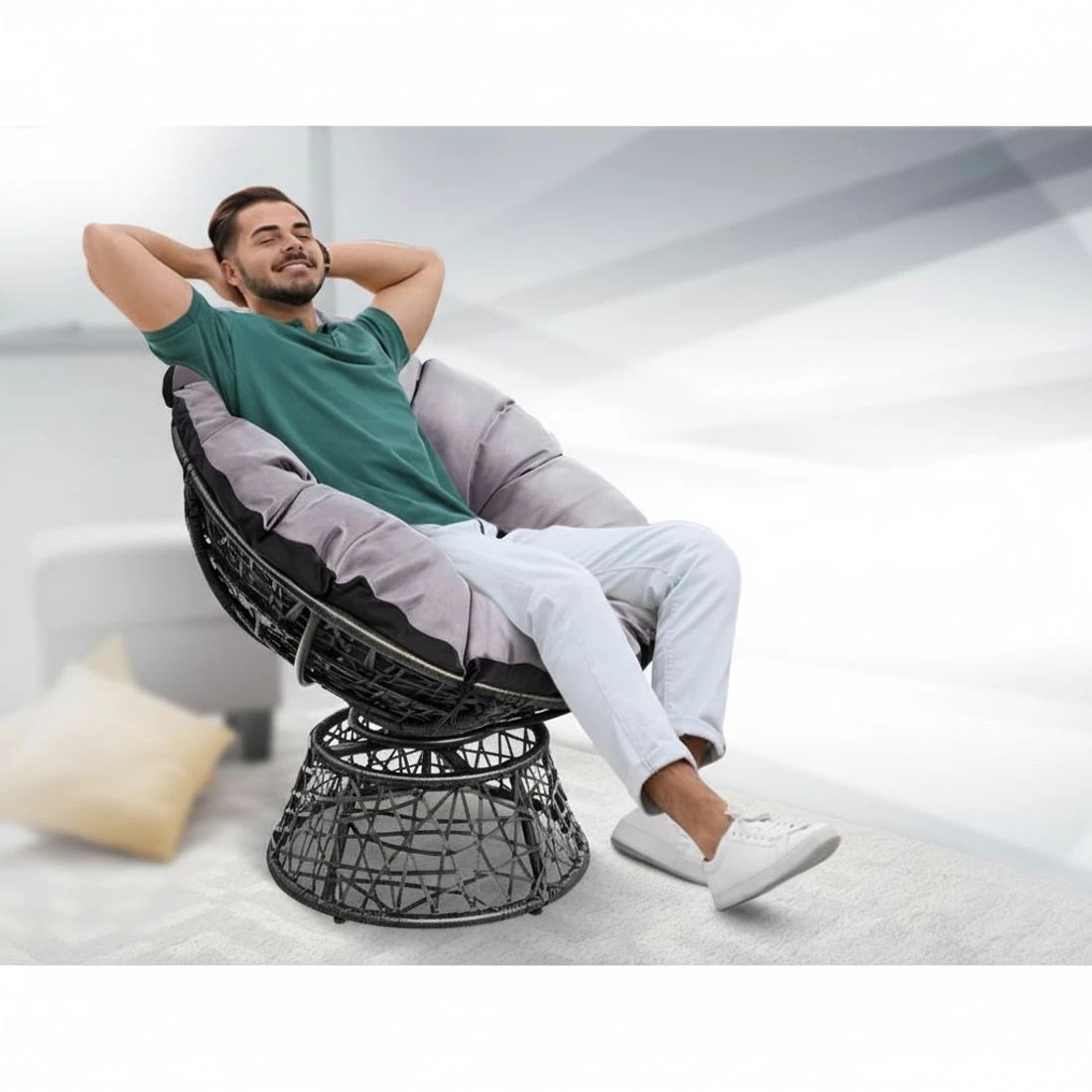 3 Gardeon Outdoor Lounge Setting Papasan Chair Wicker Table Garden Furniture - Black, 3 of 6