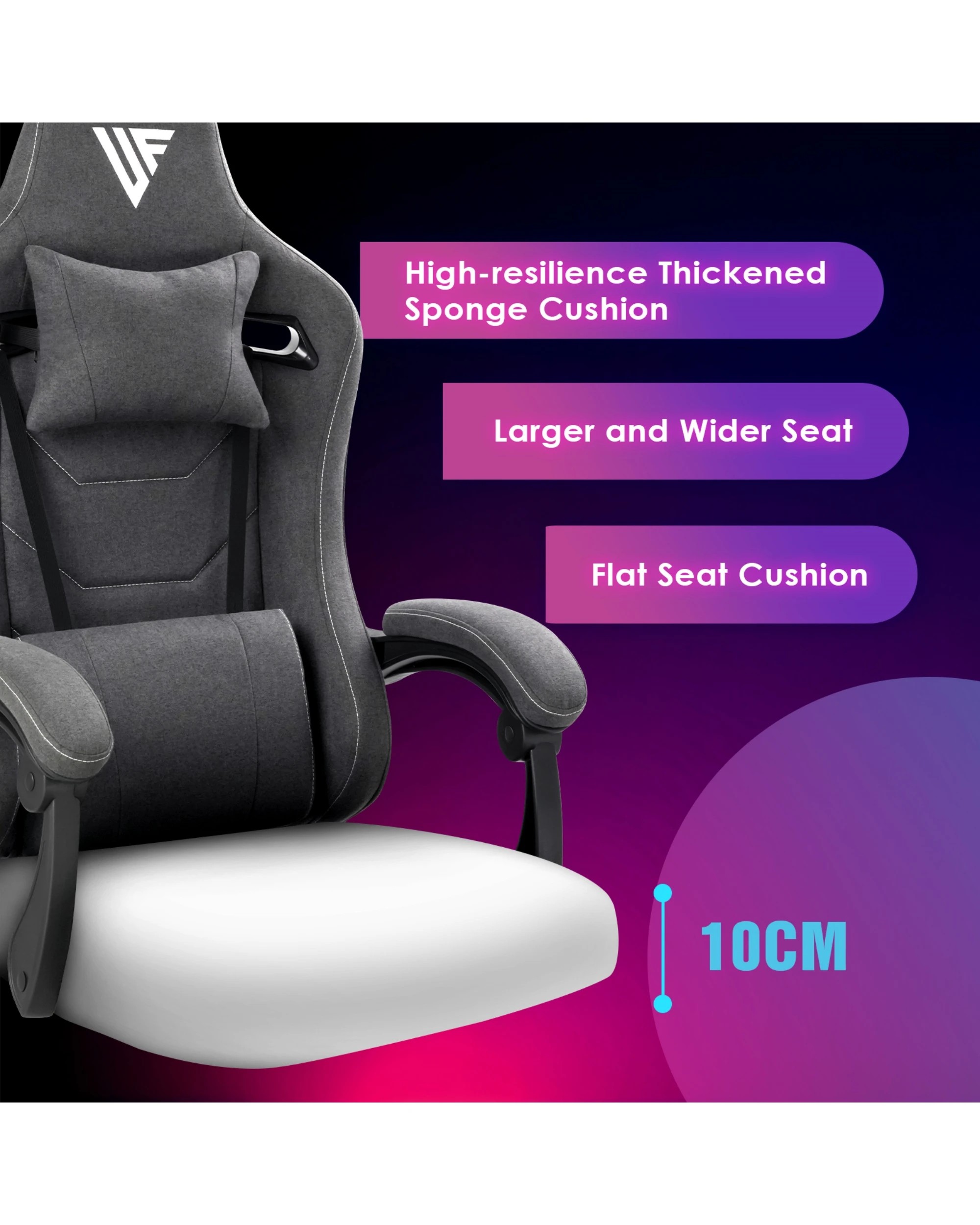 1 Advwin Gaming Chair With Footrest Linen Fabric Ergonomic - Grey, 1 of 3