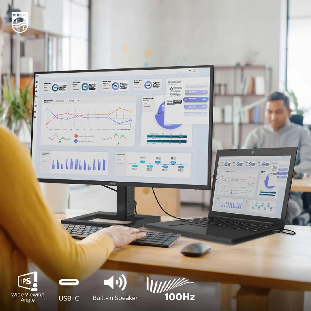 2 Philips 24" FHD 100Hz 1ms IPS USB-C 65W PD Monitor 24E1N1300A, 2 of 7
