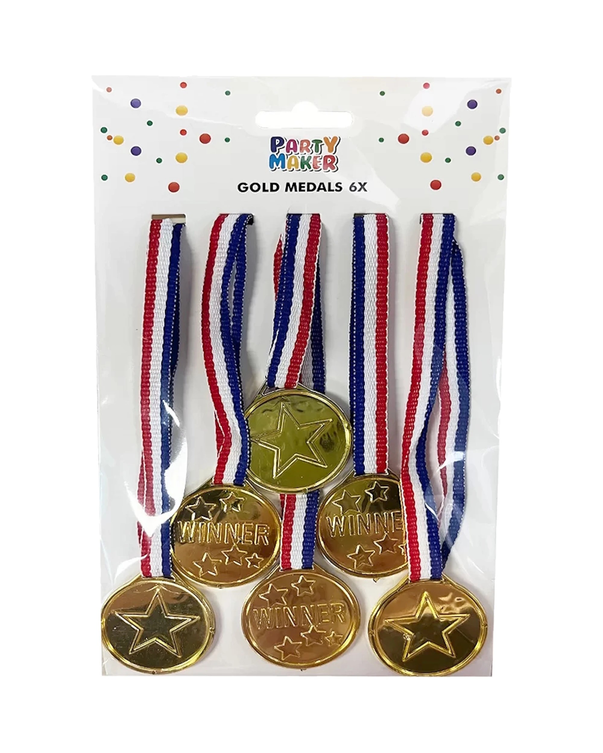 3 Party Maker Plastic Winner Medals Pack of 6 - Gold, 3 of 3