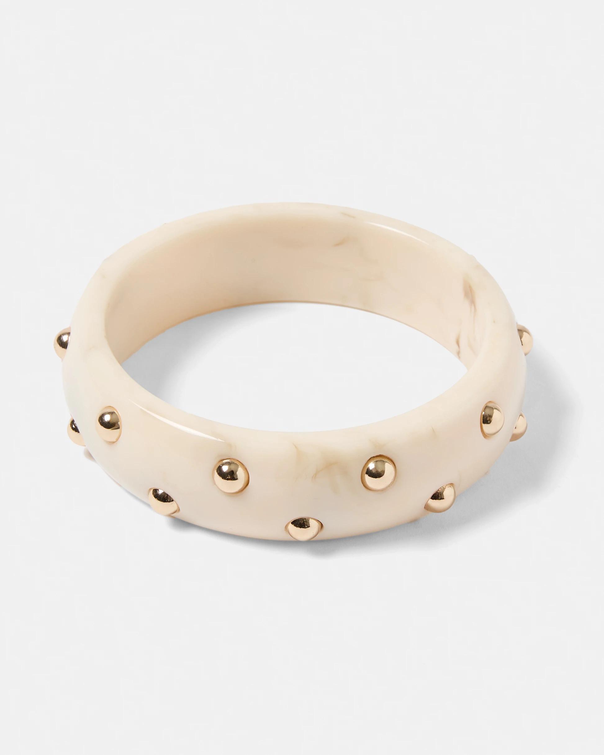 1 Studded Bangle - Beige and Gold Tone Beige, 1 of 8