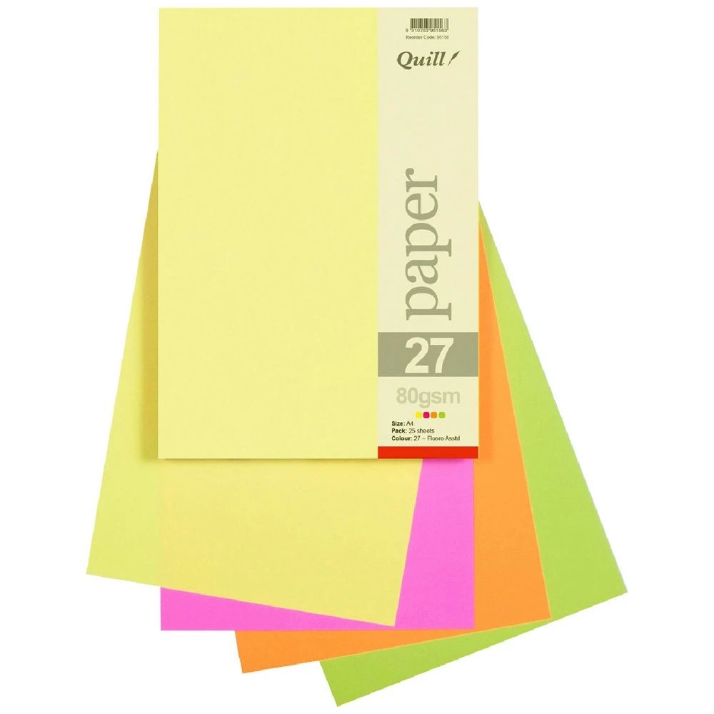 1 Quill A4 80gsm Paper Fluoro Assorted 25 Pack, 1 of 2